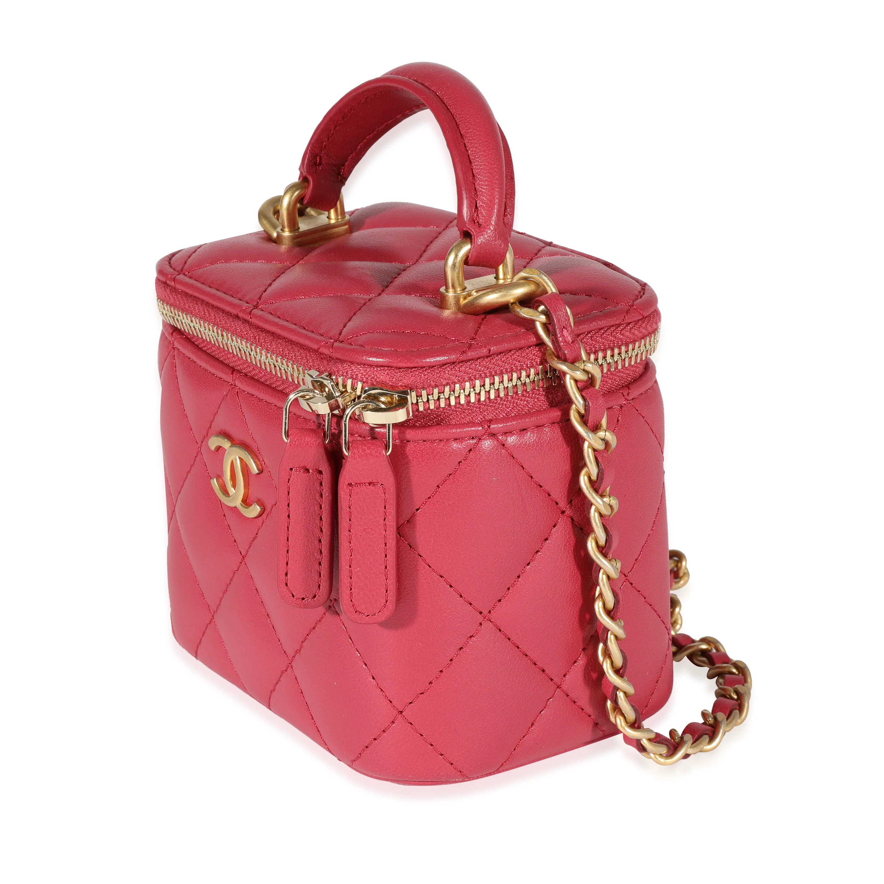 Chanel Raspberry Quilted Lambskin Mini Vanity Case with Chain - Image 2