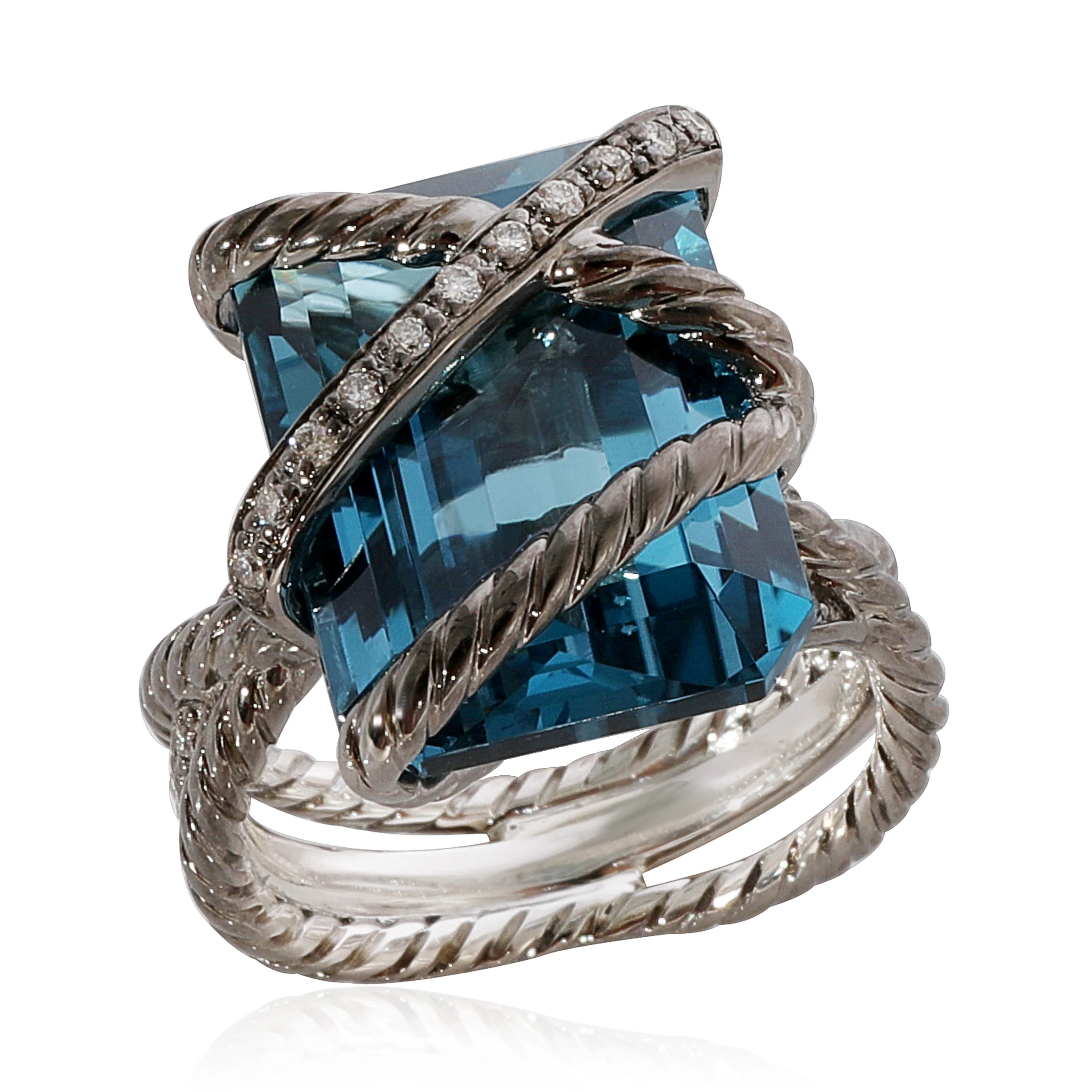 David Yurman Cable Wrap Blue Topaz Diamond Ring in 925 Sterling Silver 0.31 CTW - Image 4
