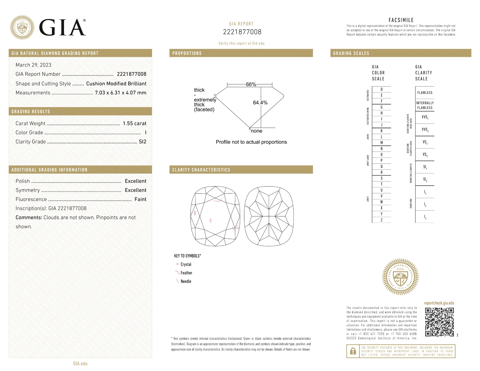 GIA Certified 1.55 Ct Cushion cut I SI2 Loose Diamond - Image 2