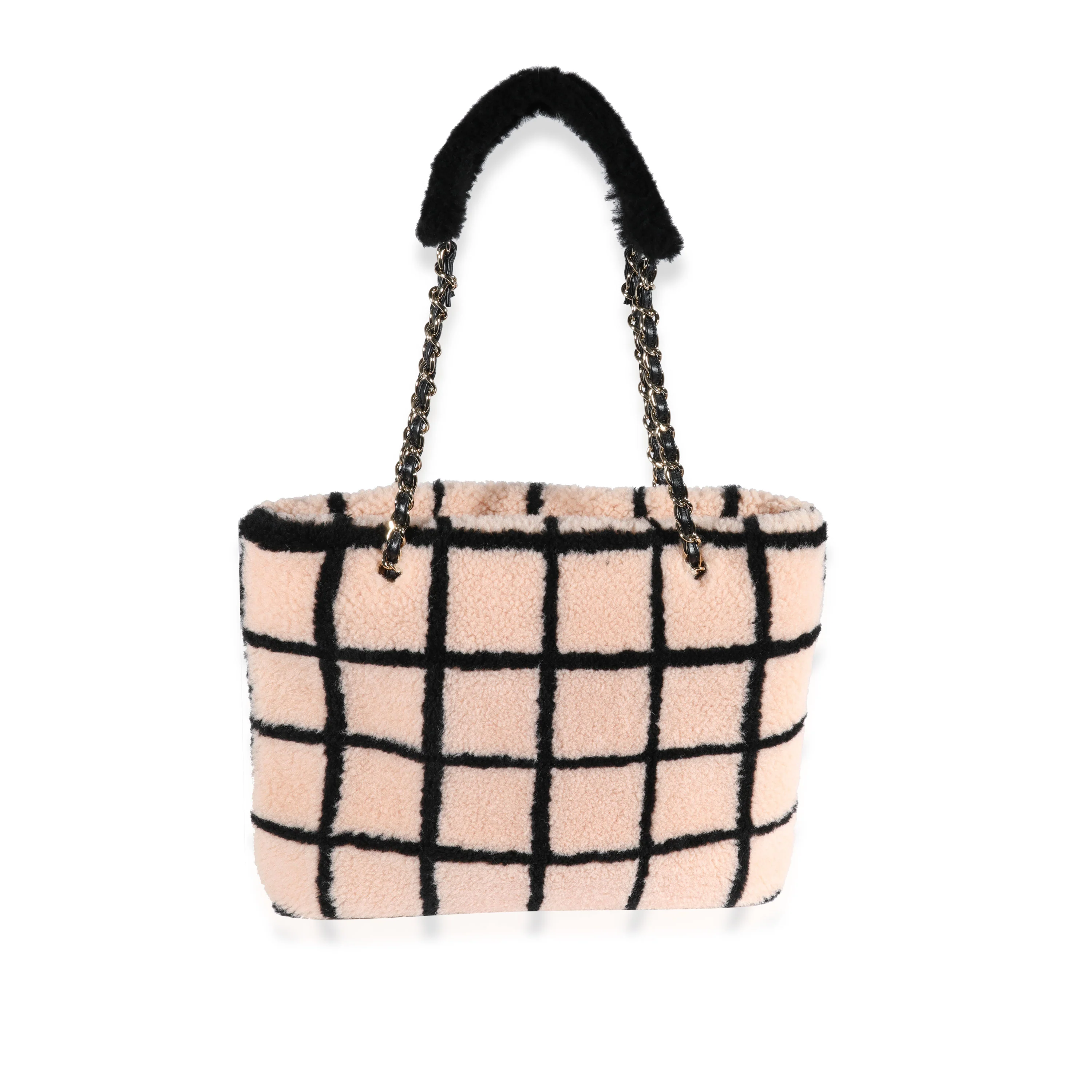 Peach & Black Shearling Shopping Tote - Image 2