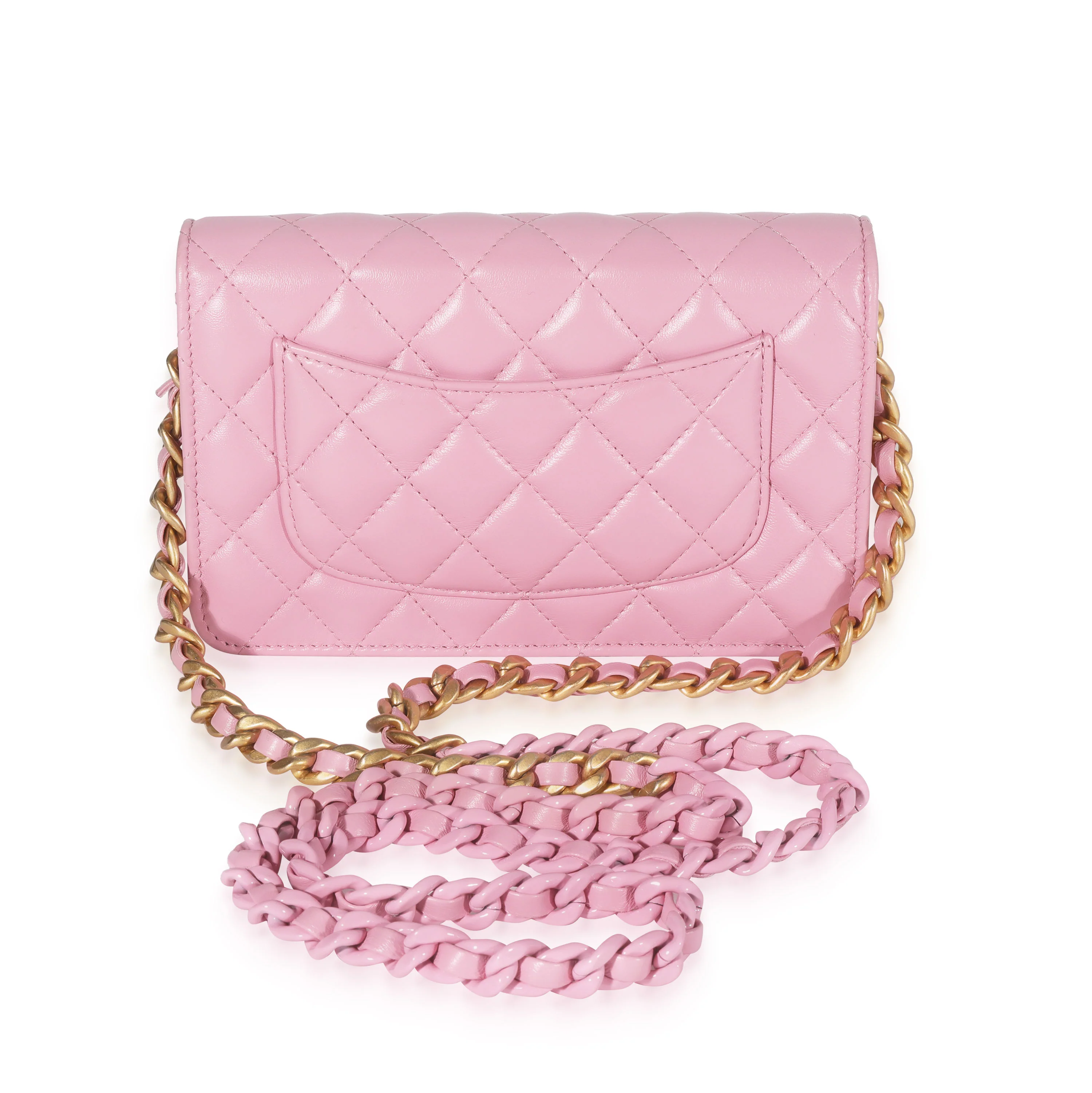 Chanel Pink Quilted Lambskin Wallet On Chain - Image 3