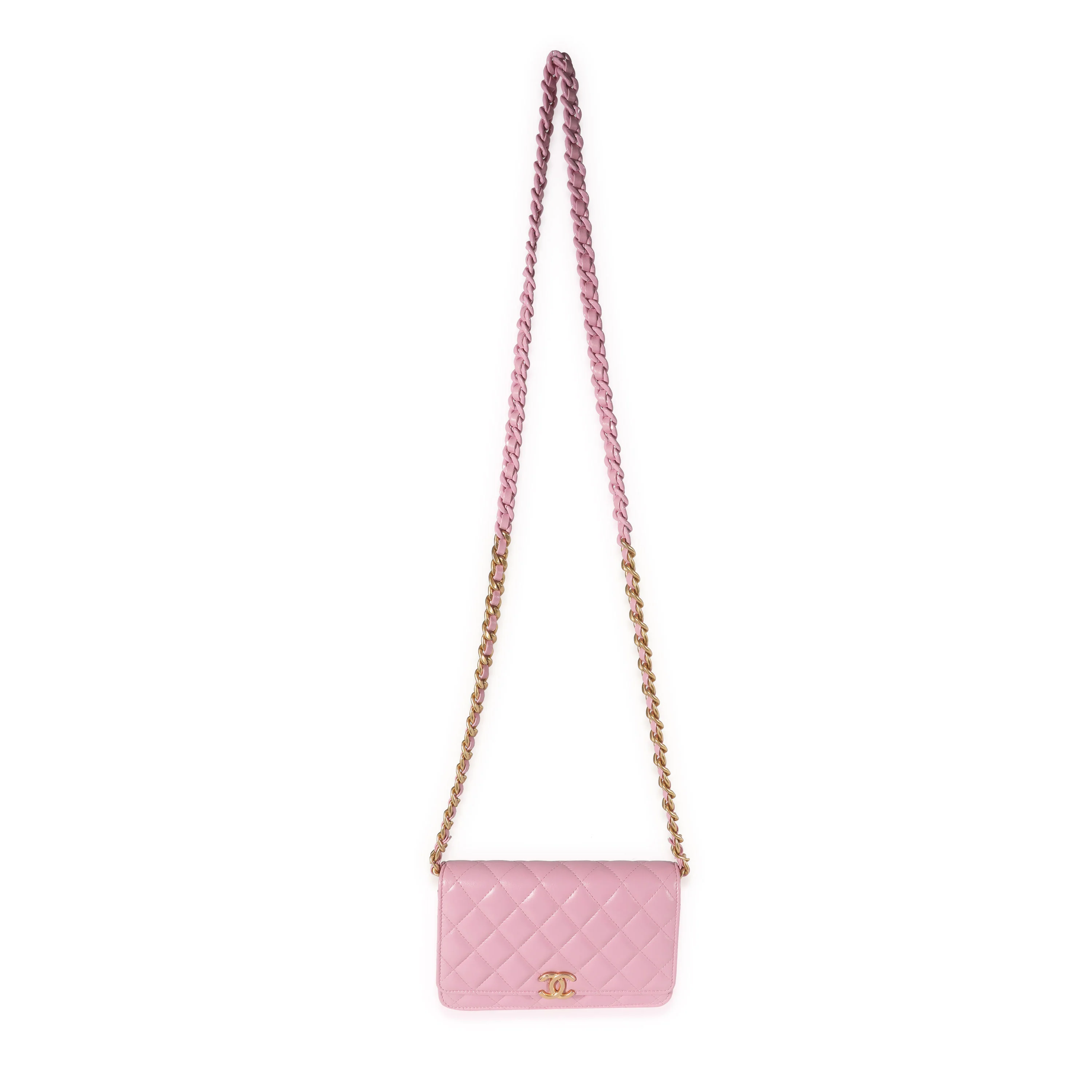 Chanel Pink Quilted Lambskin Wallet On Chain - Image 4