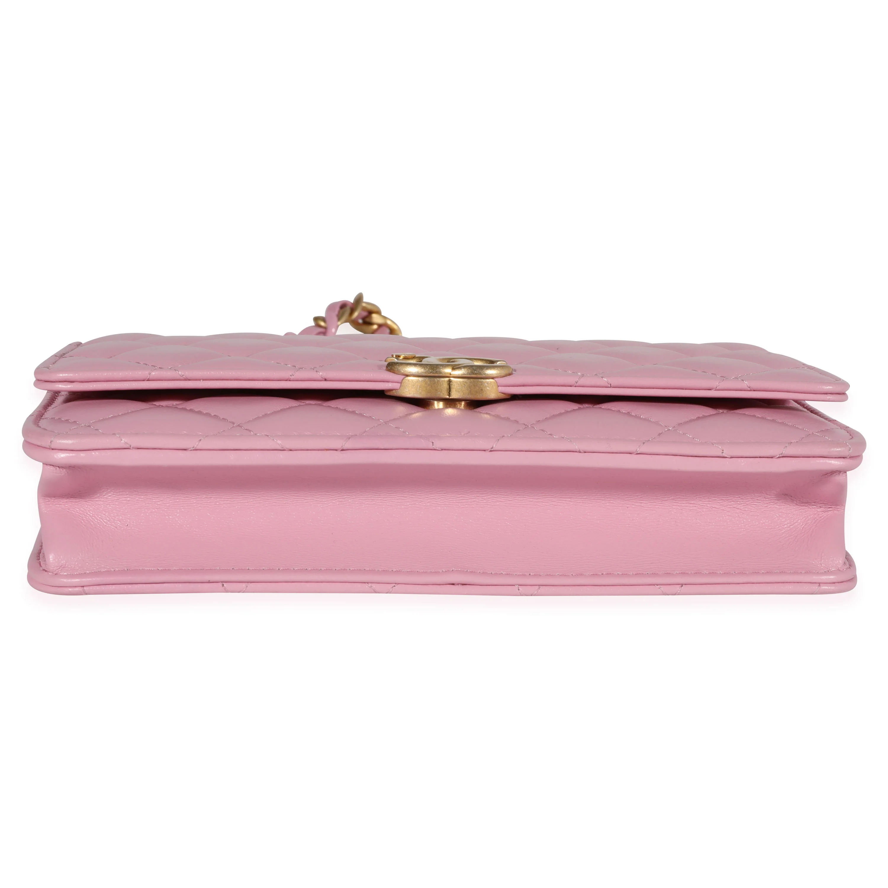 Chanel Pink Quilted Lambskin Wallet On Chain - Image 5