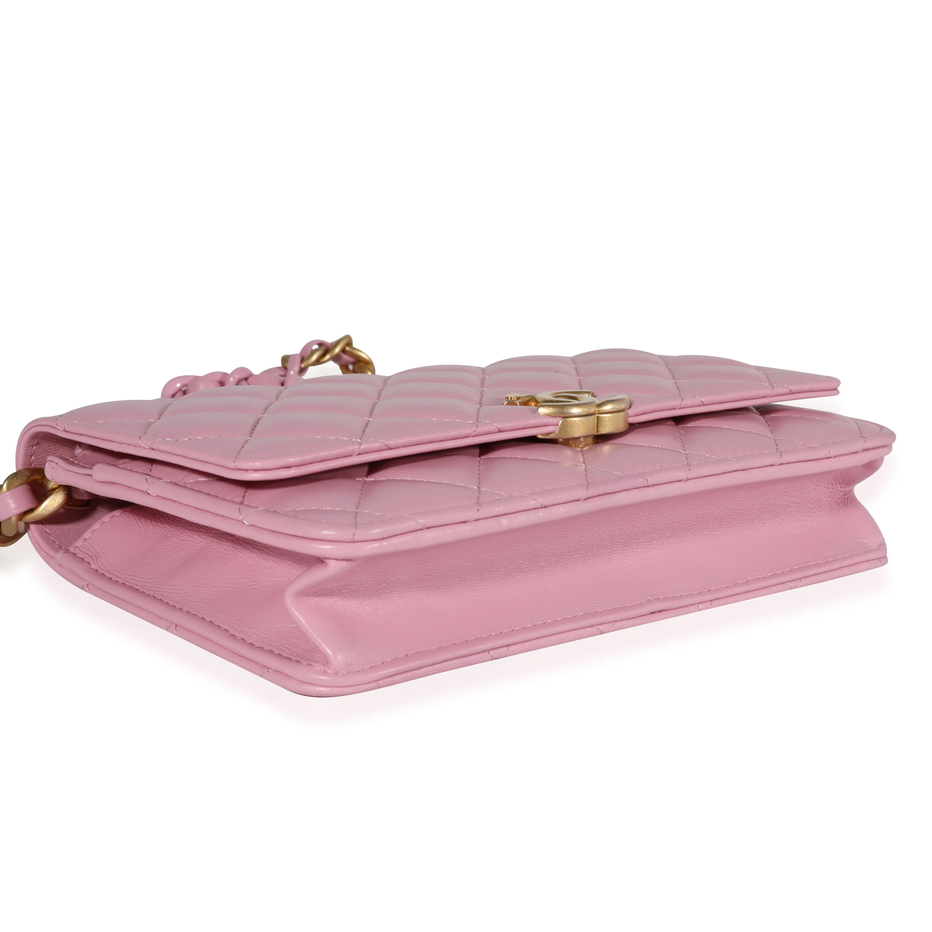 Chanel Pink Quilted Lambskin Wallet On Chain - Image 6