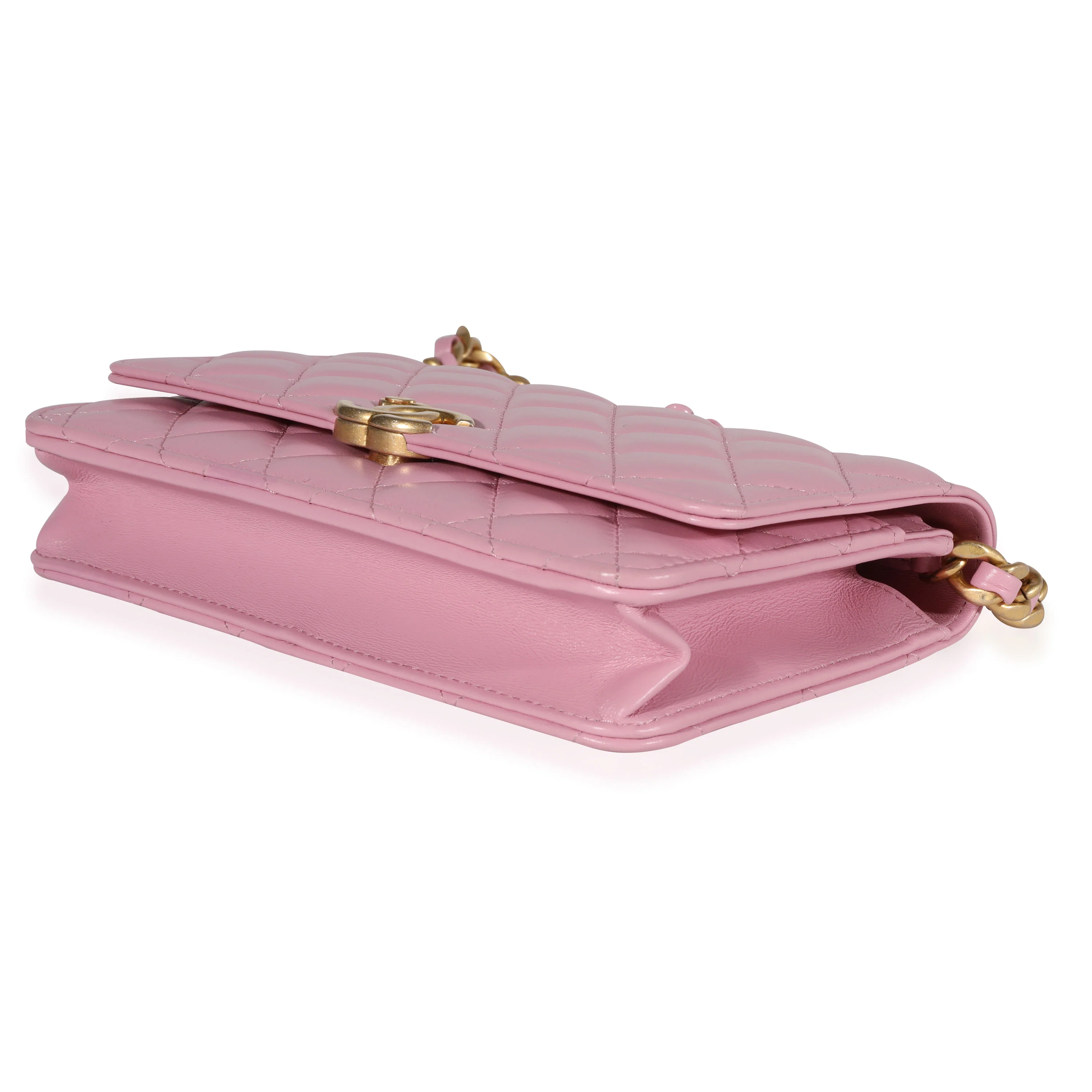 Chanel Pink Quilted Lambskin Wallet On Chain - Image 7