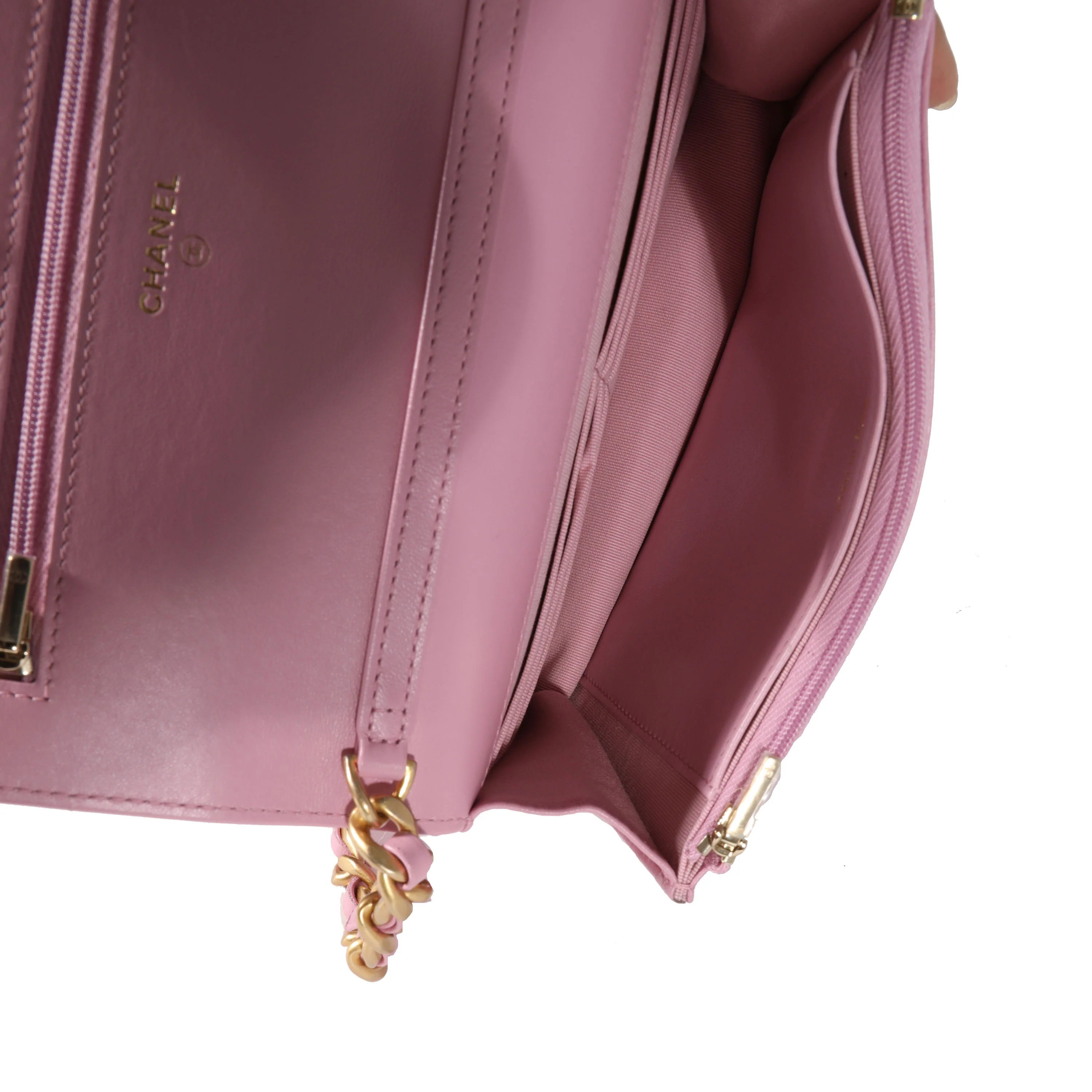 Chanel Pink Quilted Lambskin Wallet On Chain - Image 8