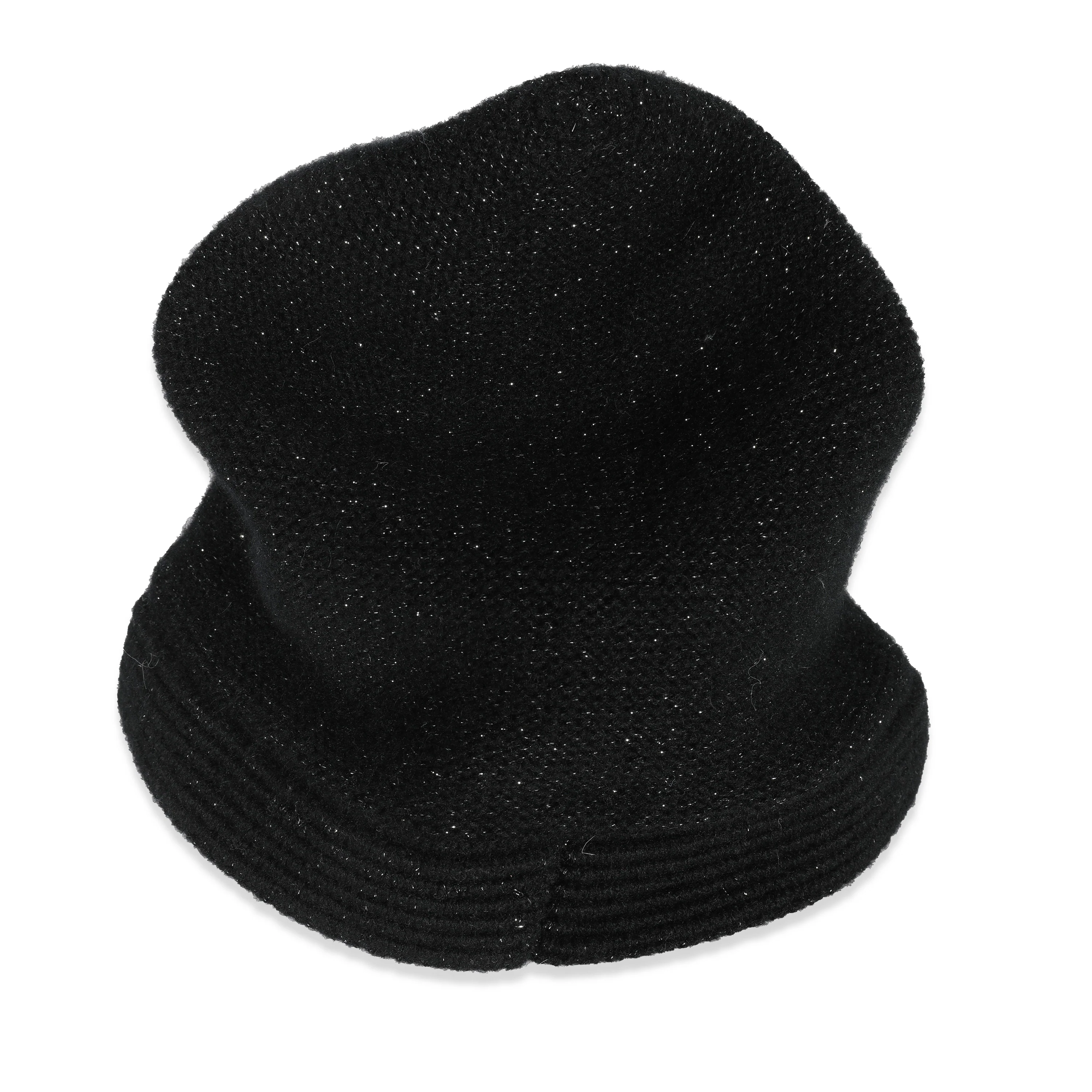 Chanel Metallic Black Knit Cashmere CC Beanie - Image 2