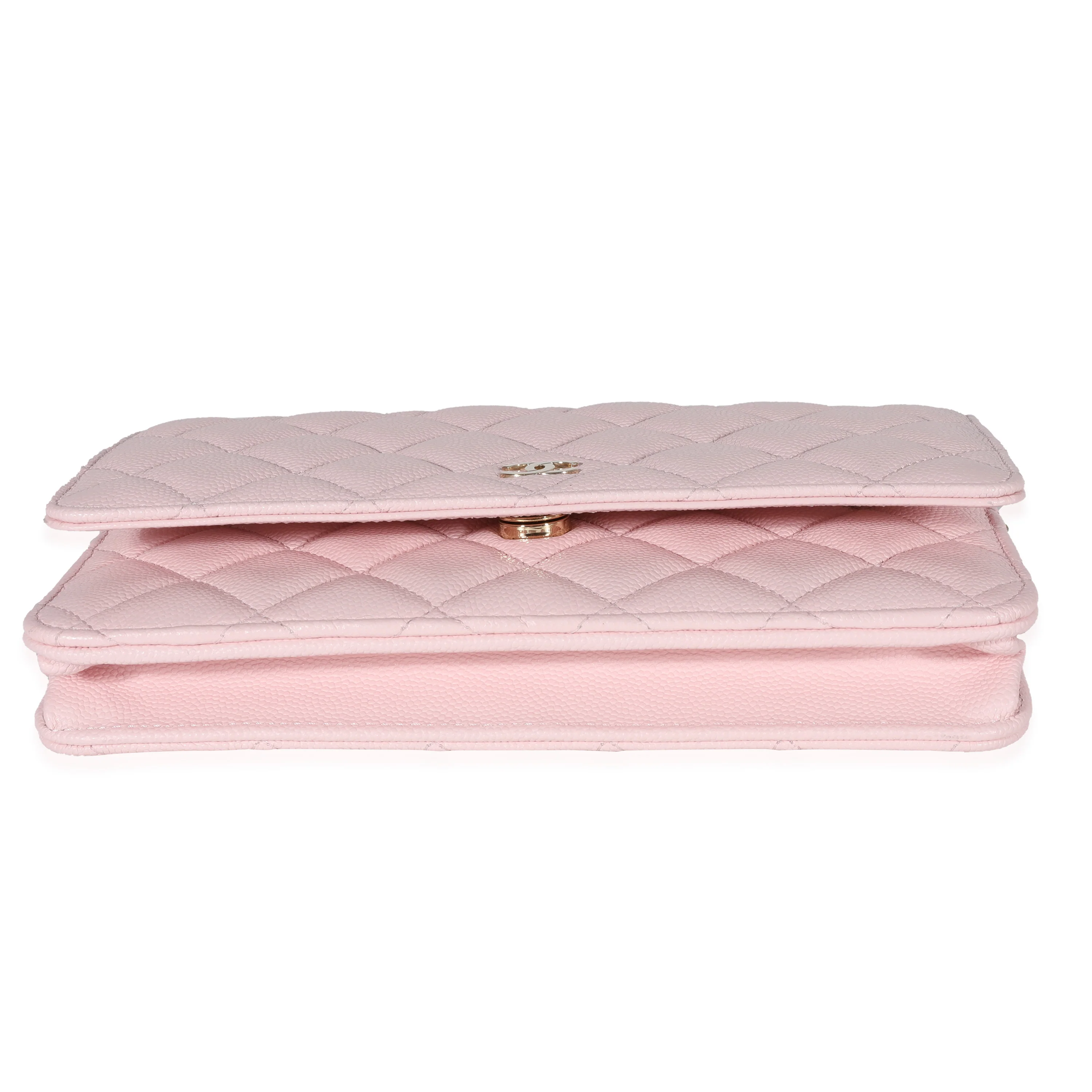 Chanel Pale Pink Quilted Caviar Wallet on Chain - Image 7