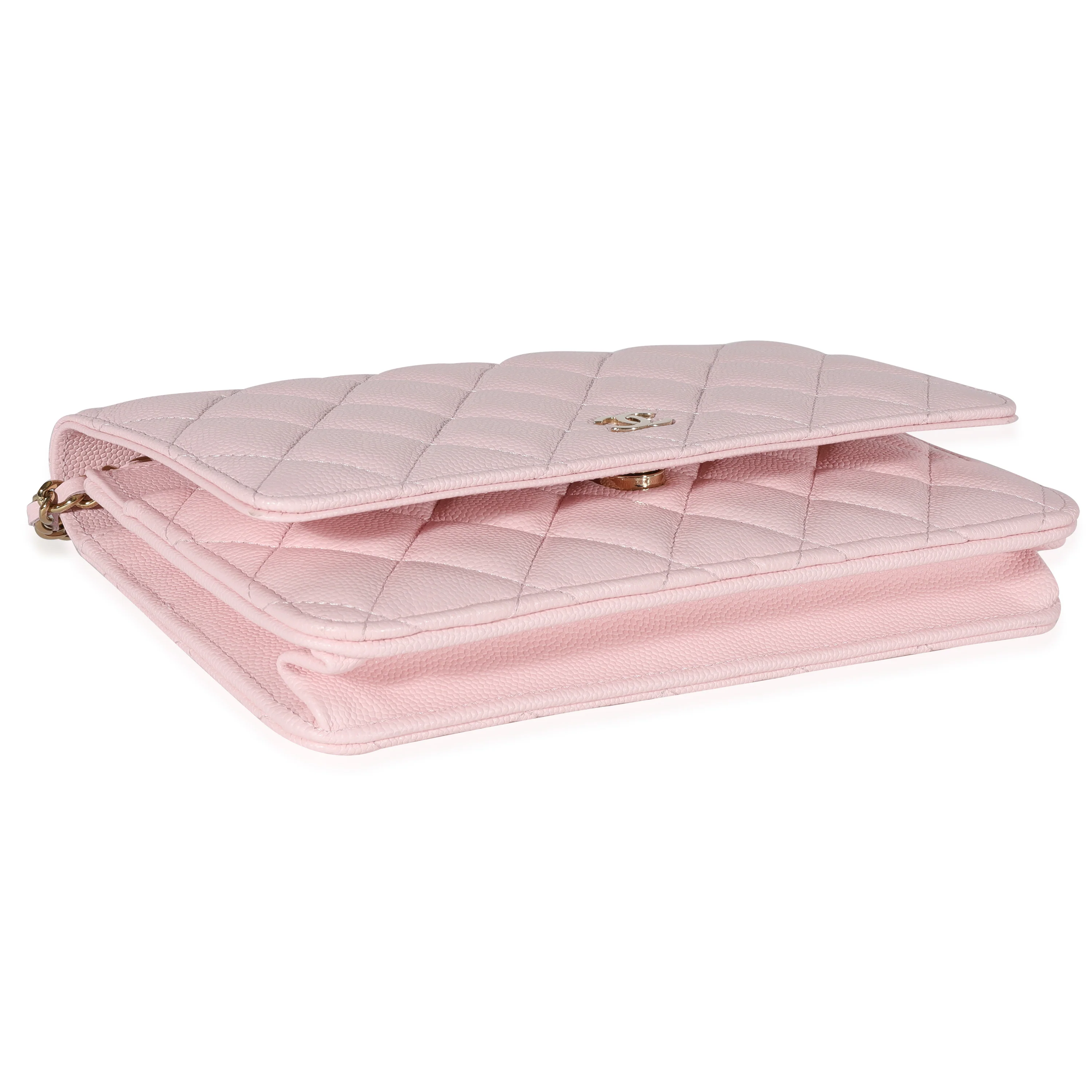 Chanel Pale Pink Quilted Caviar Wallet on Chain - Image 3