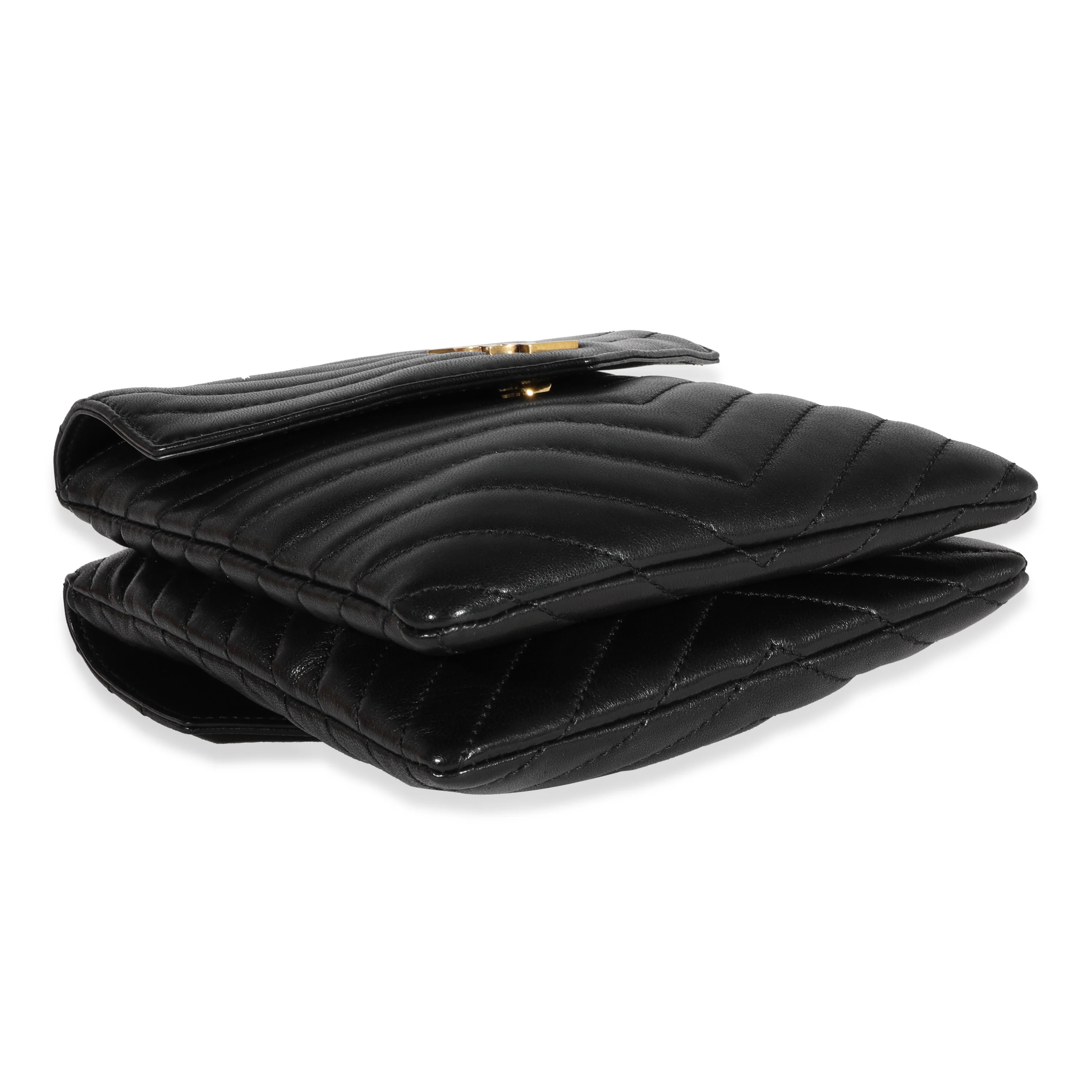 Saint Laurent Black Matelassé Lambskin Monogram Double Flap Bag - Image 5