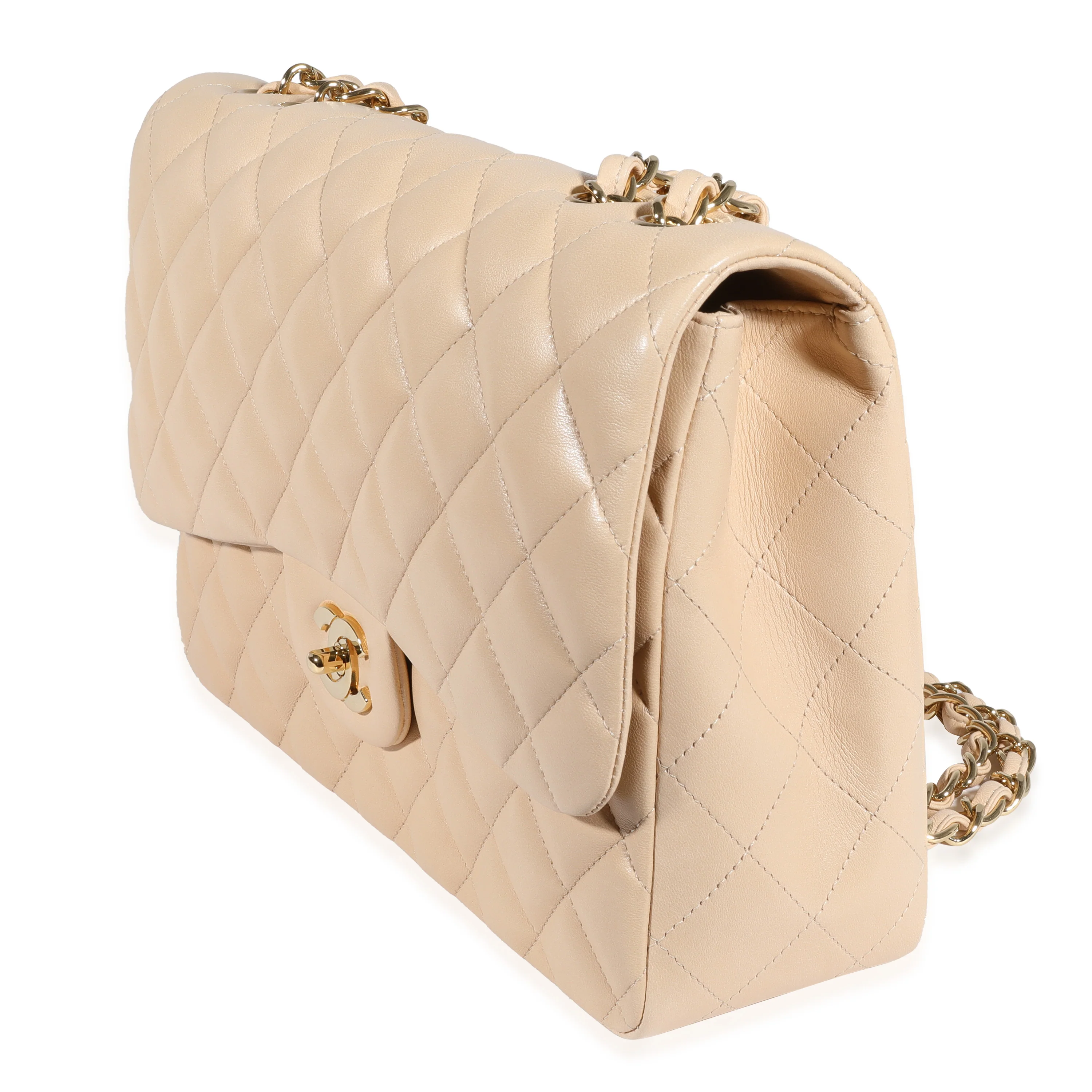 Chanel Beige Quilted Lambskin Jumbo Classic Single Flap Bag - Image 2