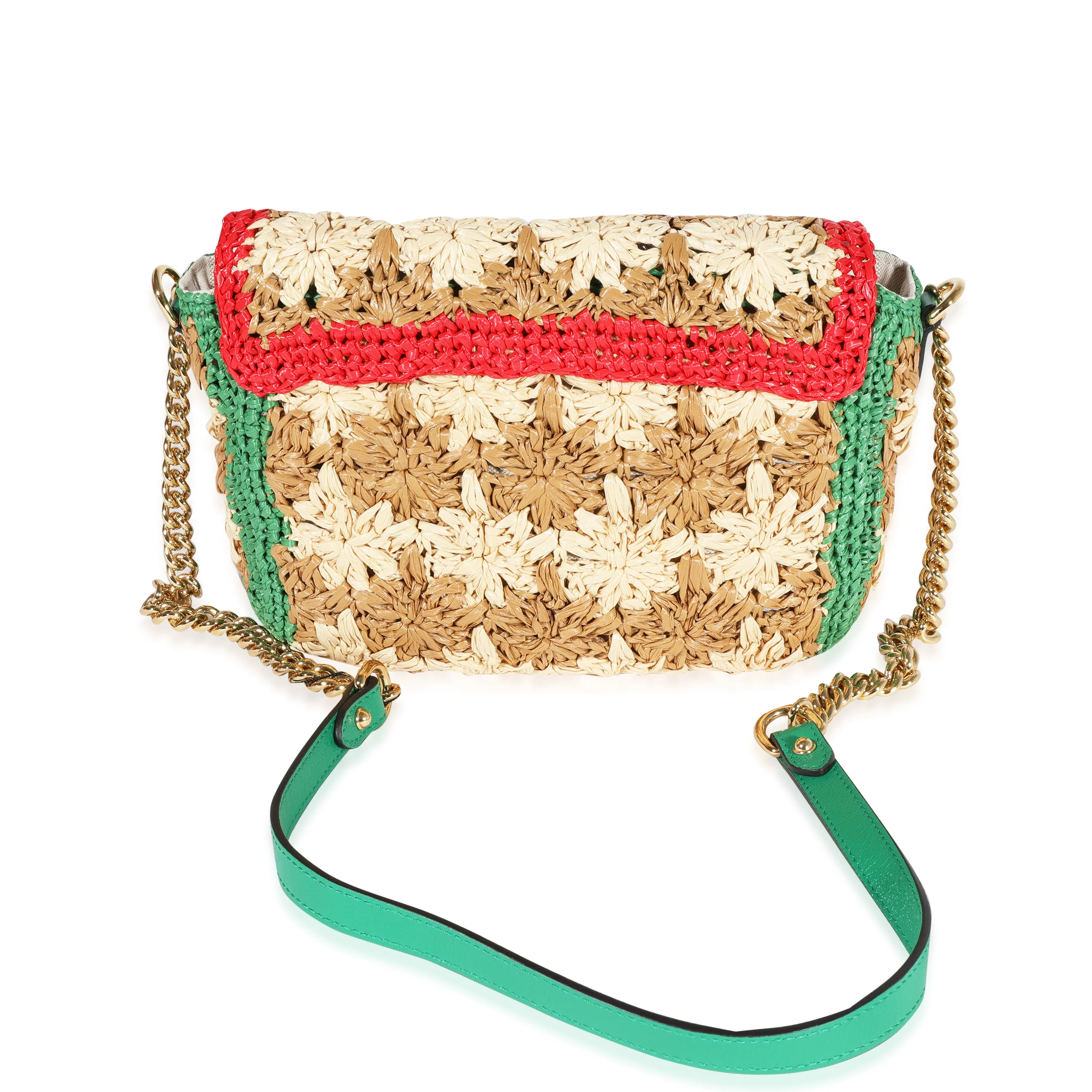 Gucci Beige Raffia GG Marmont Shoulder Bag - Image 3