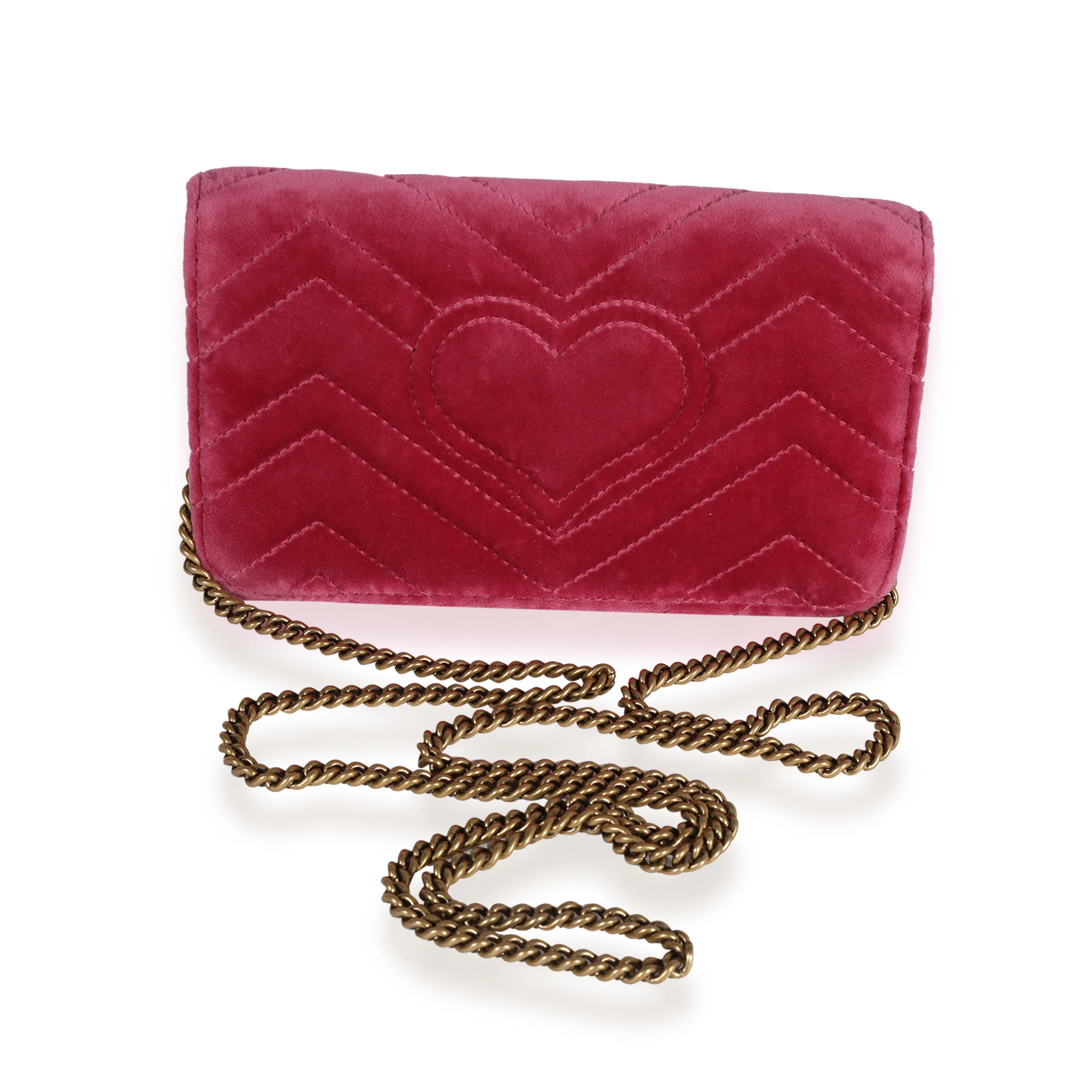 Gucci Pink Crystal & Sequin Heart Velvet Mini Marmont Bag - Image 3