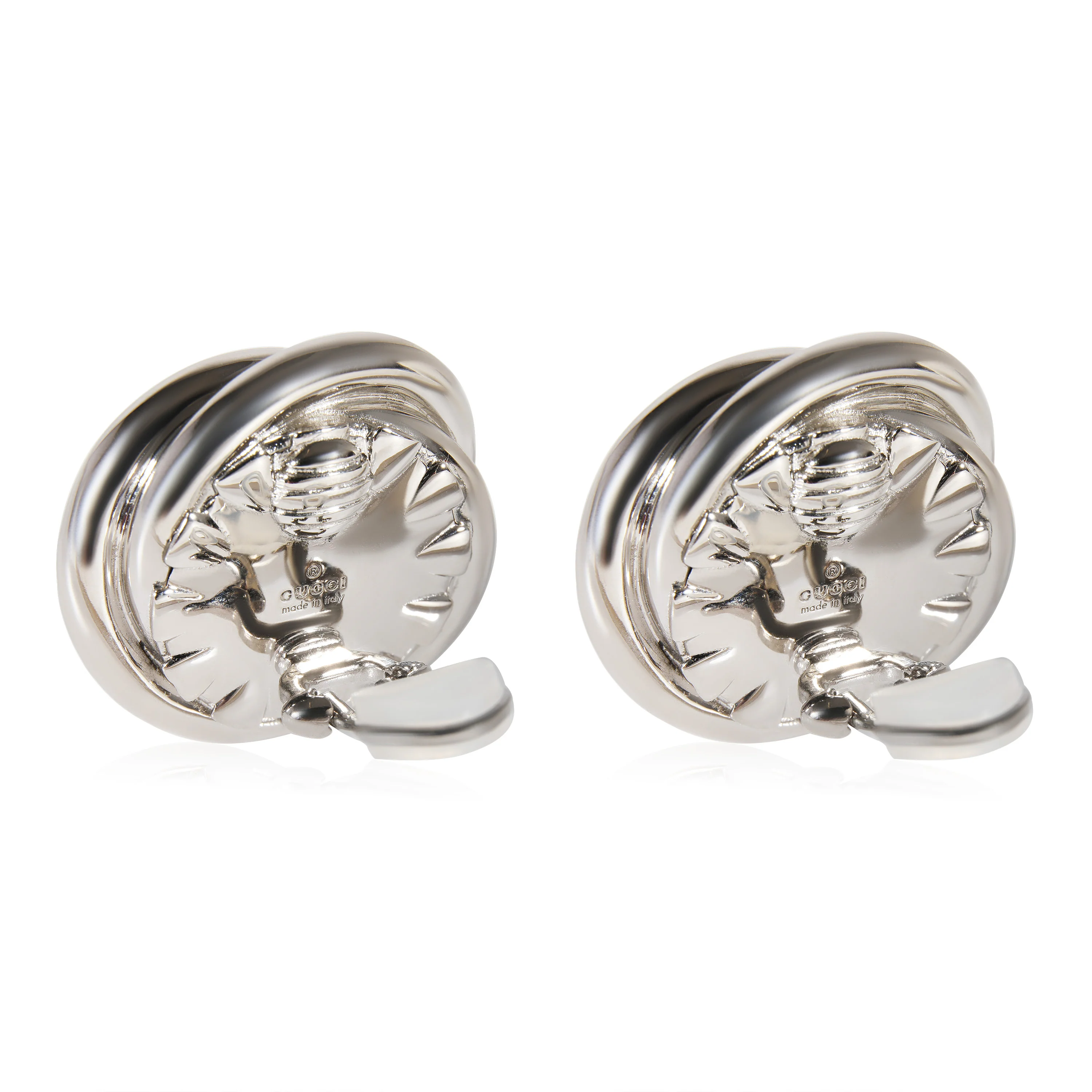 Gucci Double G Faux Pearl Silver Tone Earrings With Swirl Halo - Image 2