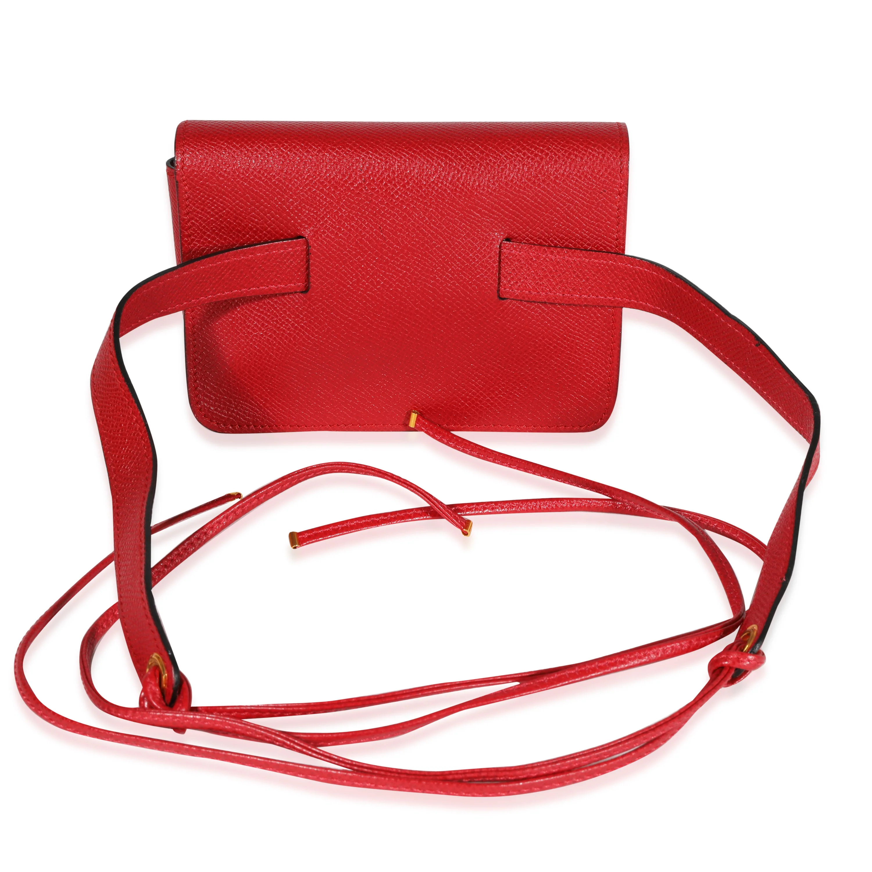 Hermès Vintage Rouge Vif Courchevel Pochette Belt Bag GHW - Image 3
