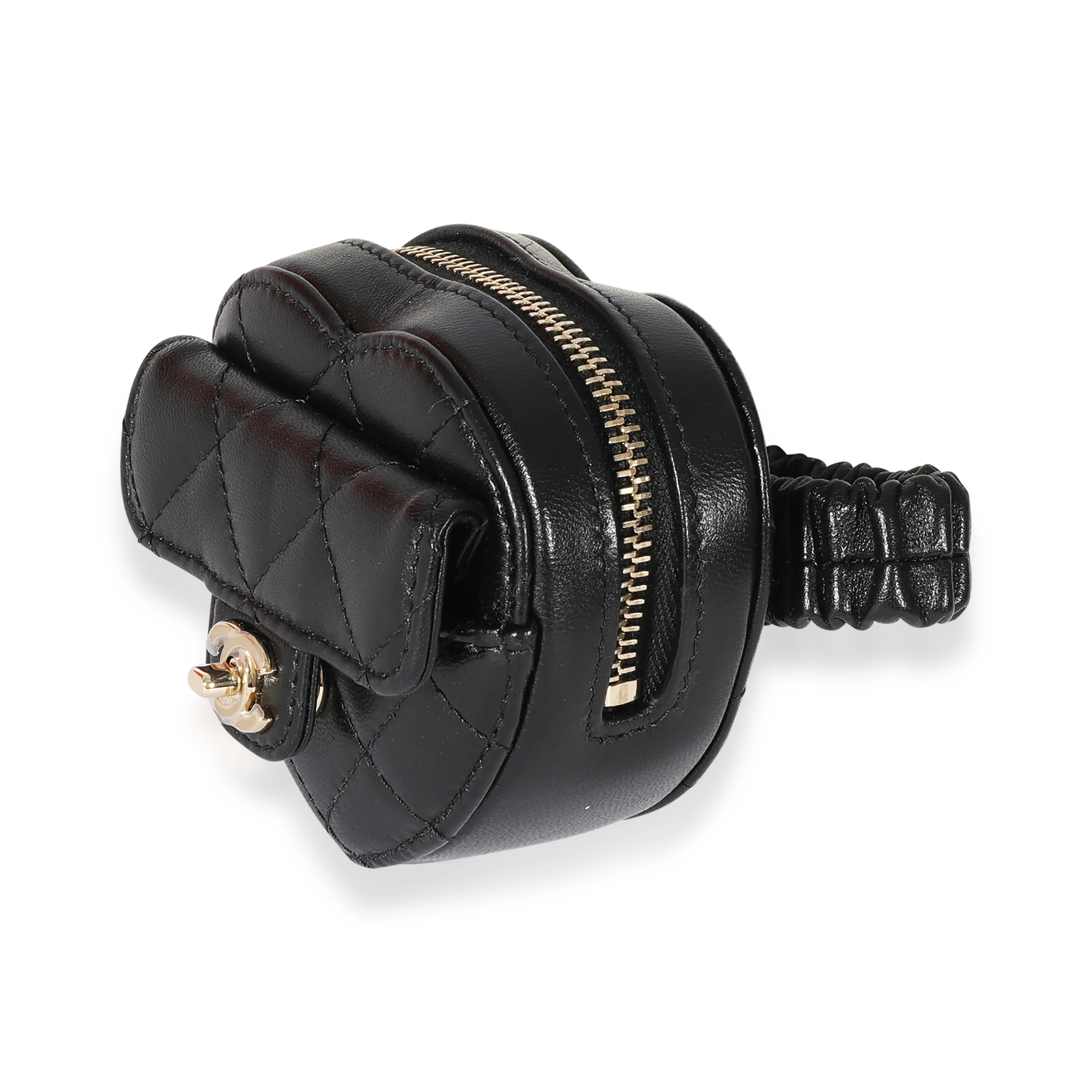 Black Quilted Lambskin Heart Zipped Arm Coin Purse - Image 2