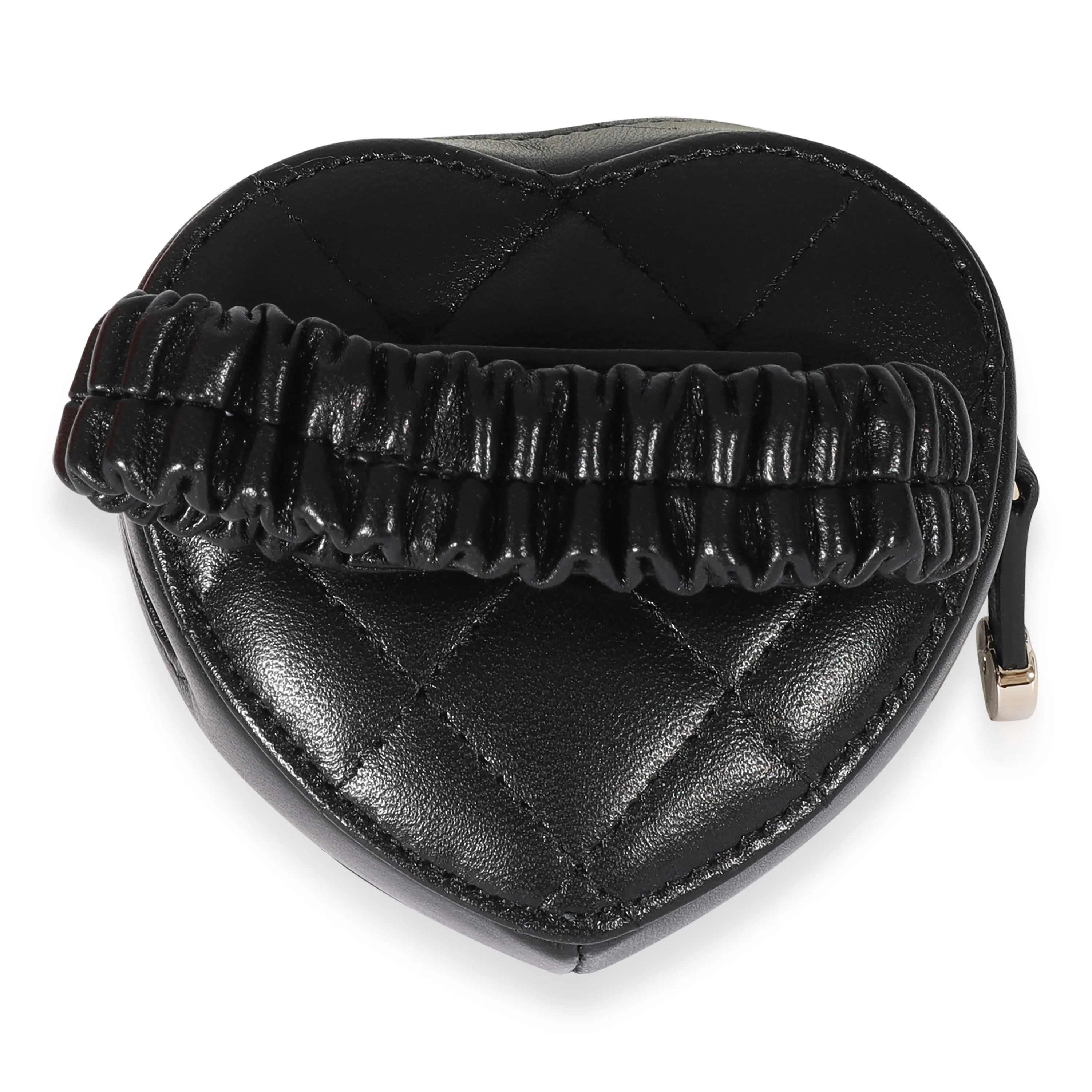 Black Quilted Lambskin Heart Zipped Arm Coin Purse - Image 3