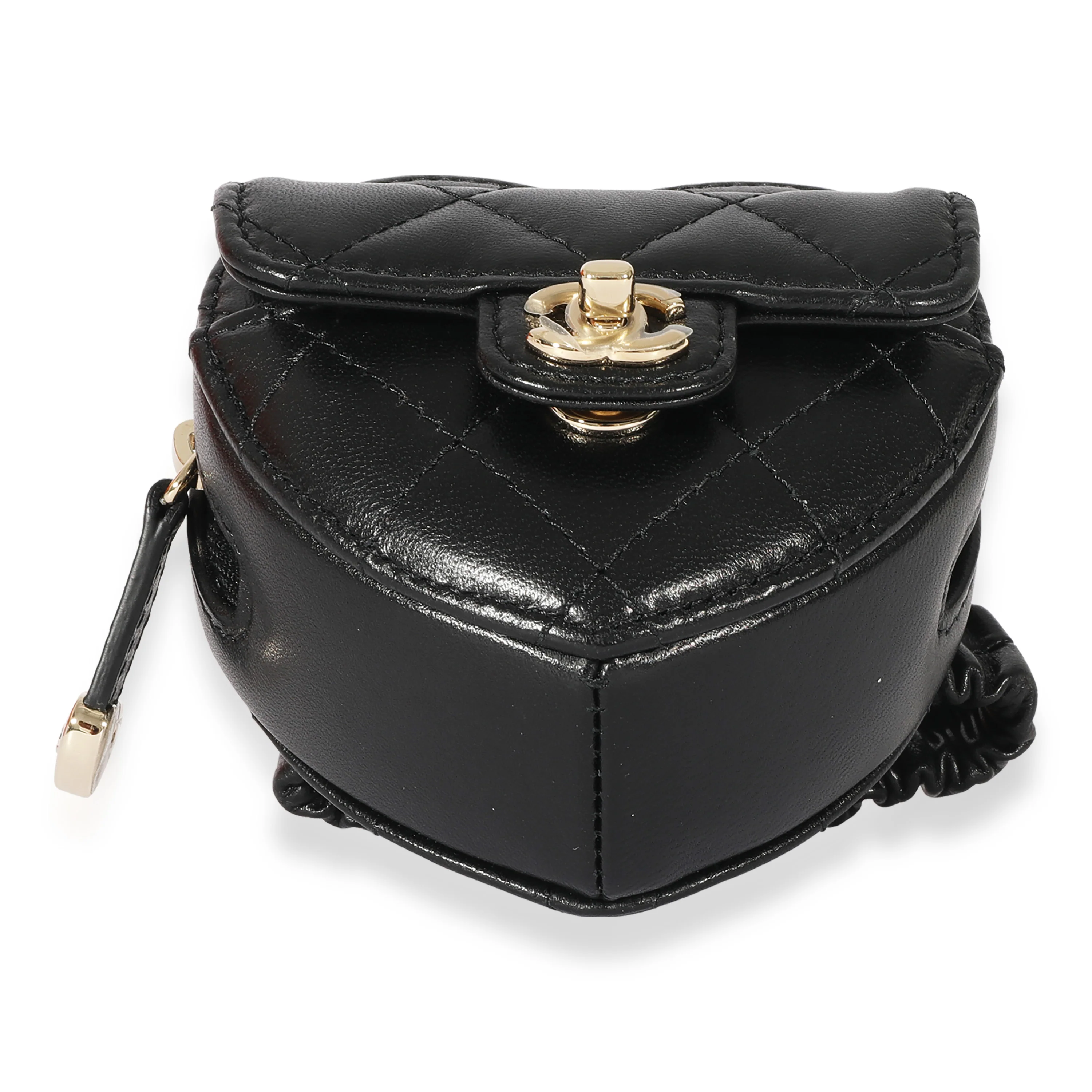 Black Quilted Lambskin Heart Zipped Arm Coin Purse - Image 5