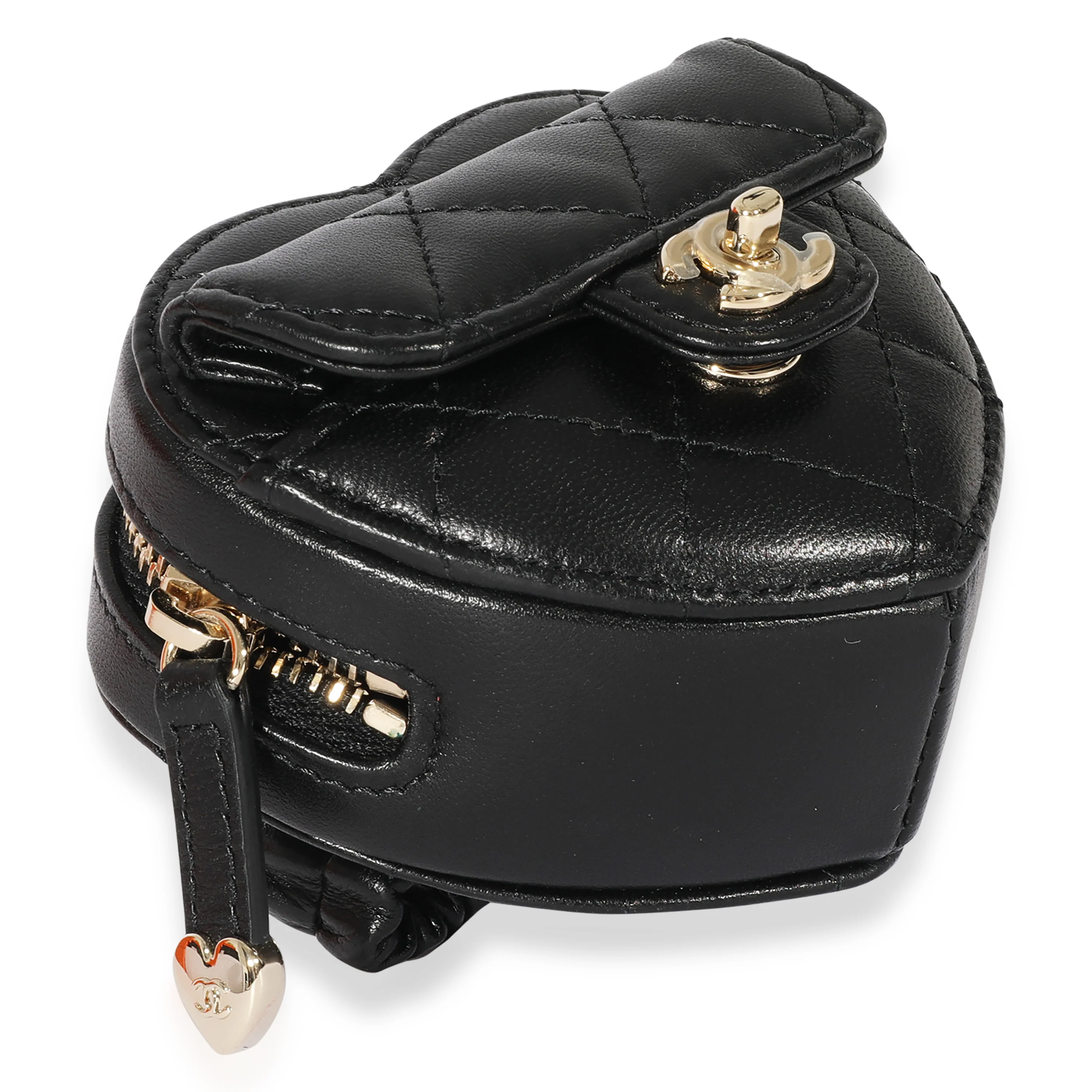 Black Quilted Lambskin Heart Zipped Arm Coin Purse - Image 6