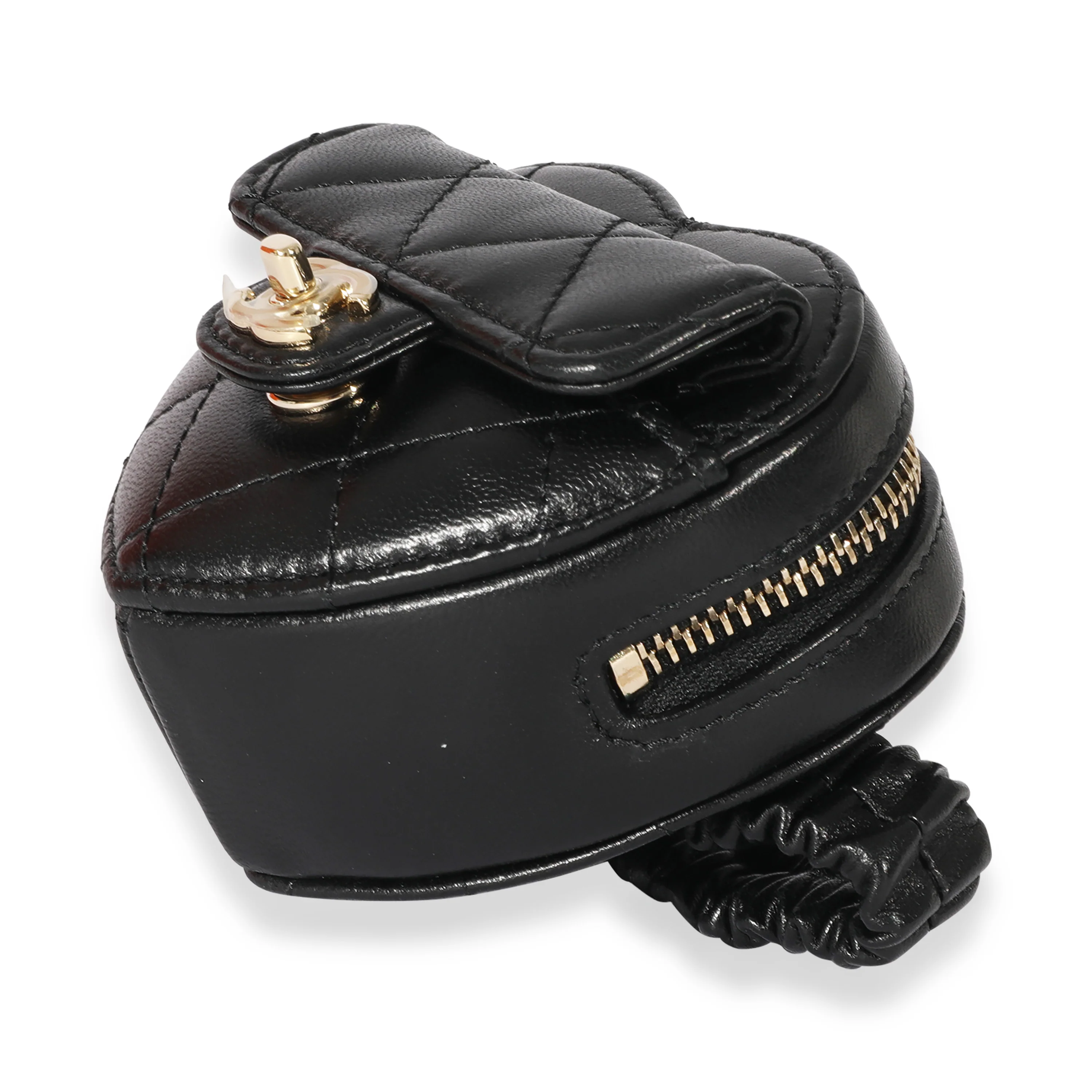 Black Quilted Lambskin Heart Zipped Arm Coin Purse - Image 7