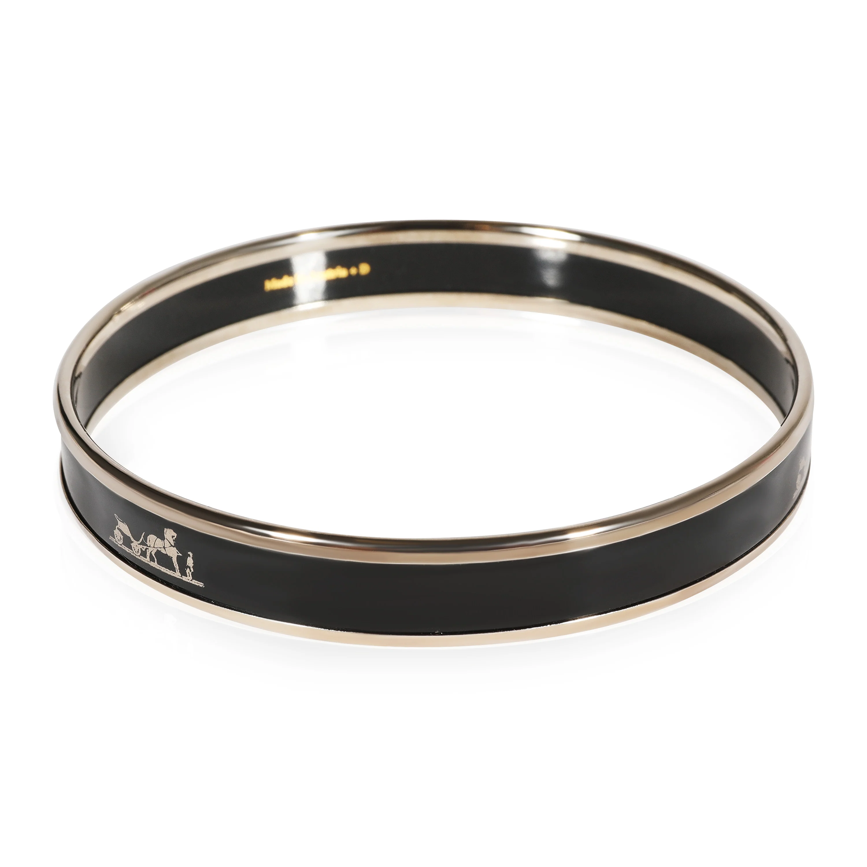 Hermès Enamel Collection Narrow Black Caleche Palladium Plated  Bracelet (62MM) - Image 2