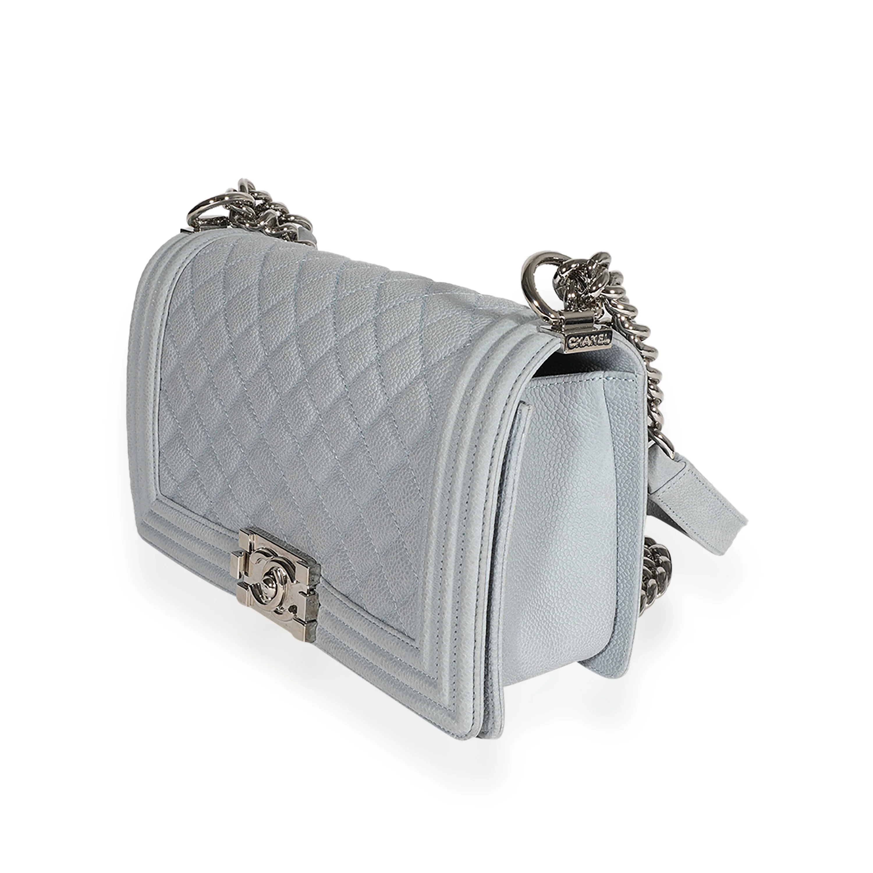 Light Blue Quilted Washed Caviar Old Medium Boy Handbag - Image 2
