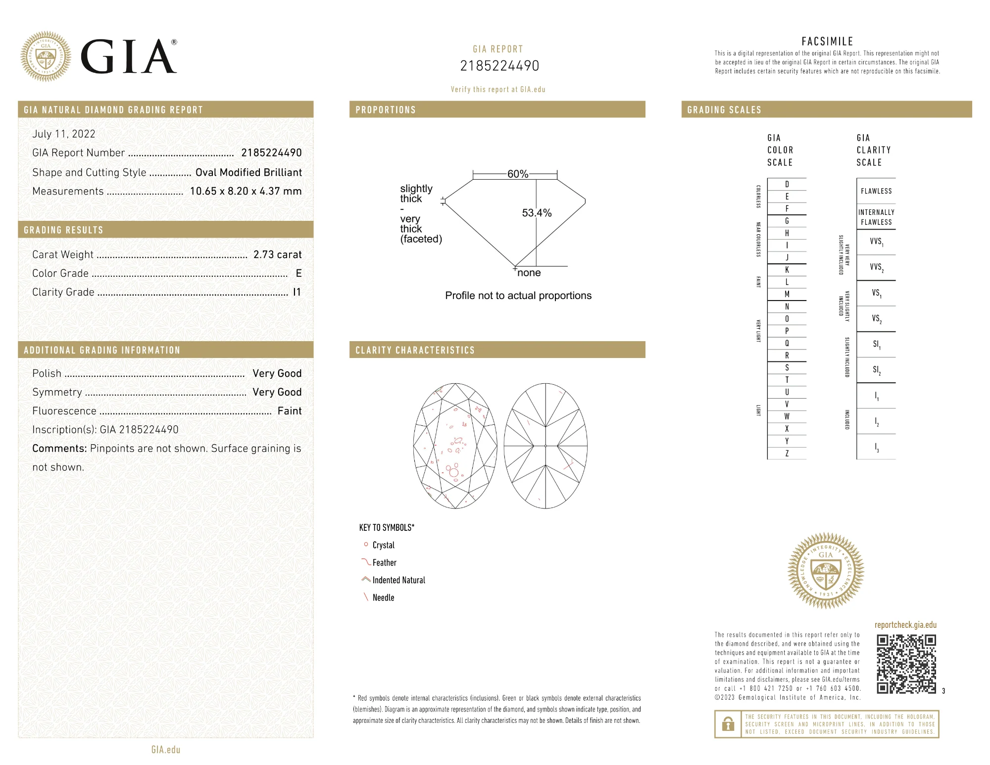 GIA Certified 2.73 Ct Oval cut E I1 Loose Diamond - Image 2