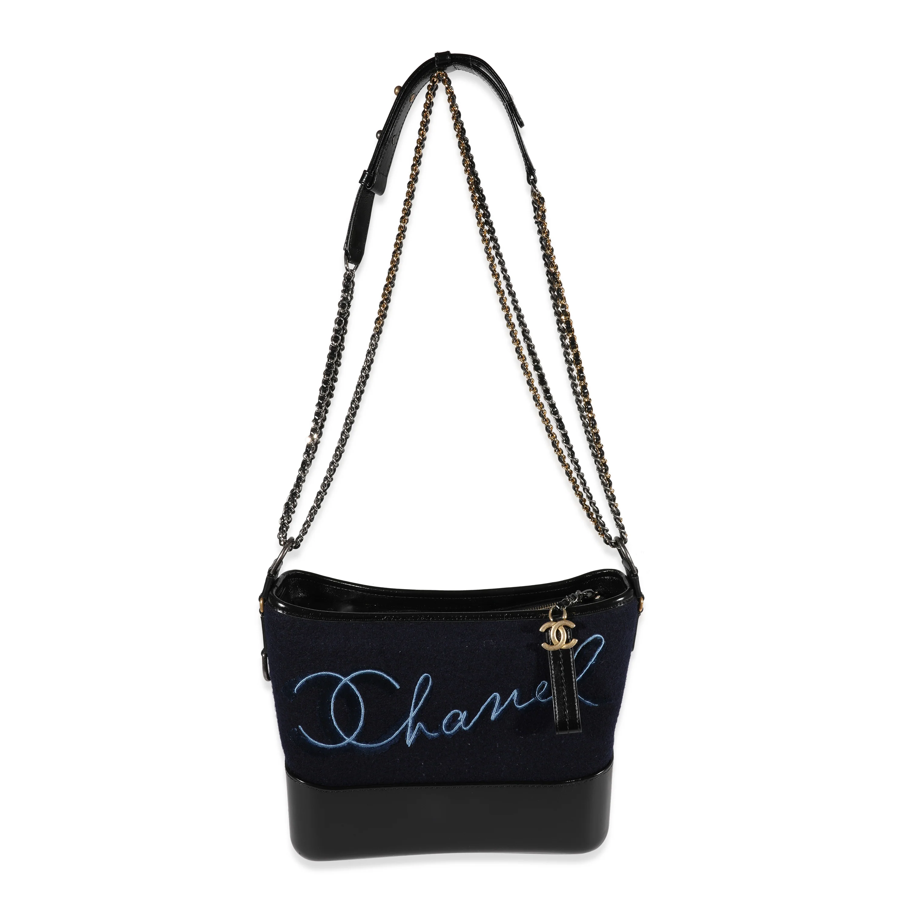 Navy Wool Paris-Hamburg Embroidered Large Gabrielle Hobo - Image 7
