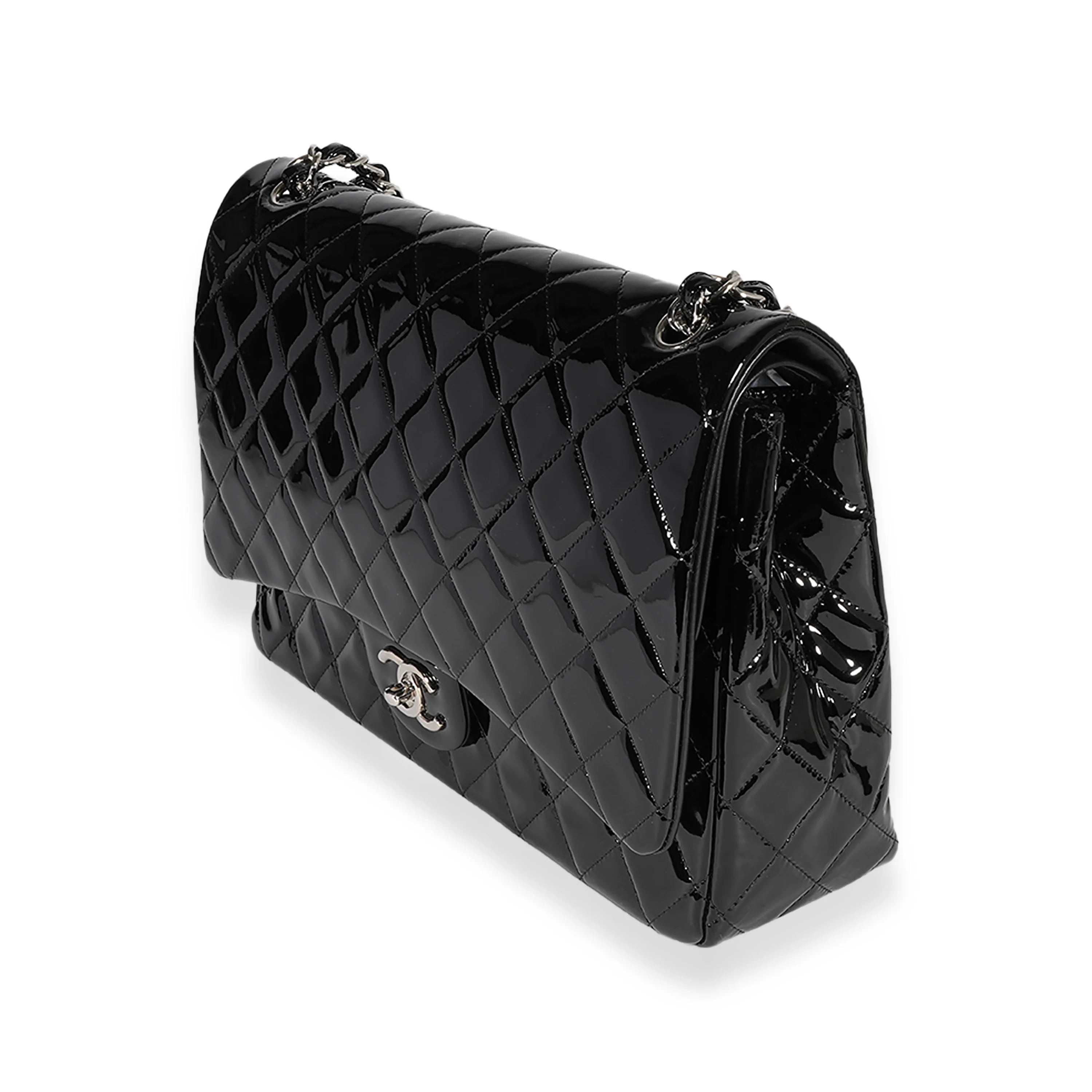 Black Quilted Patent Leather Maxi Classic Double Flap Bag - Image 2