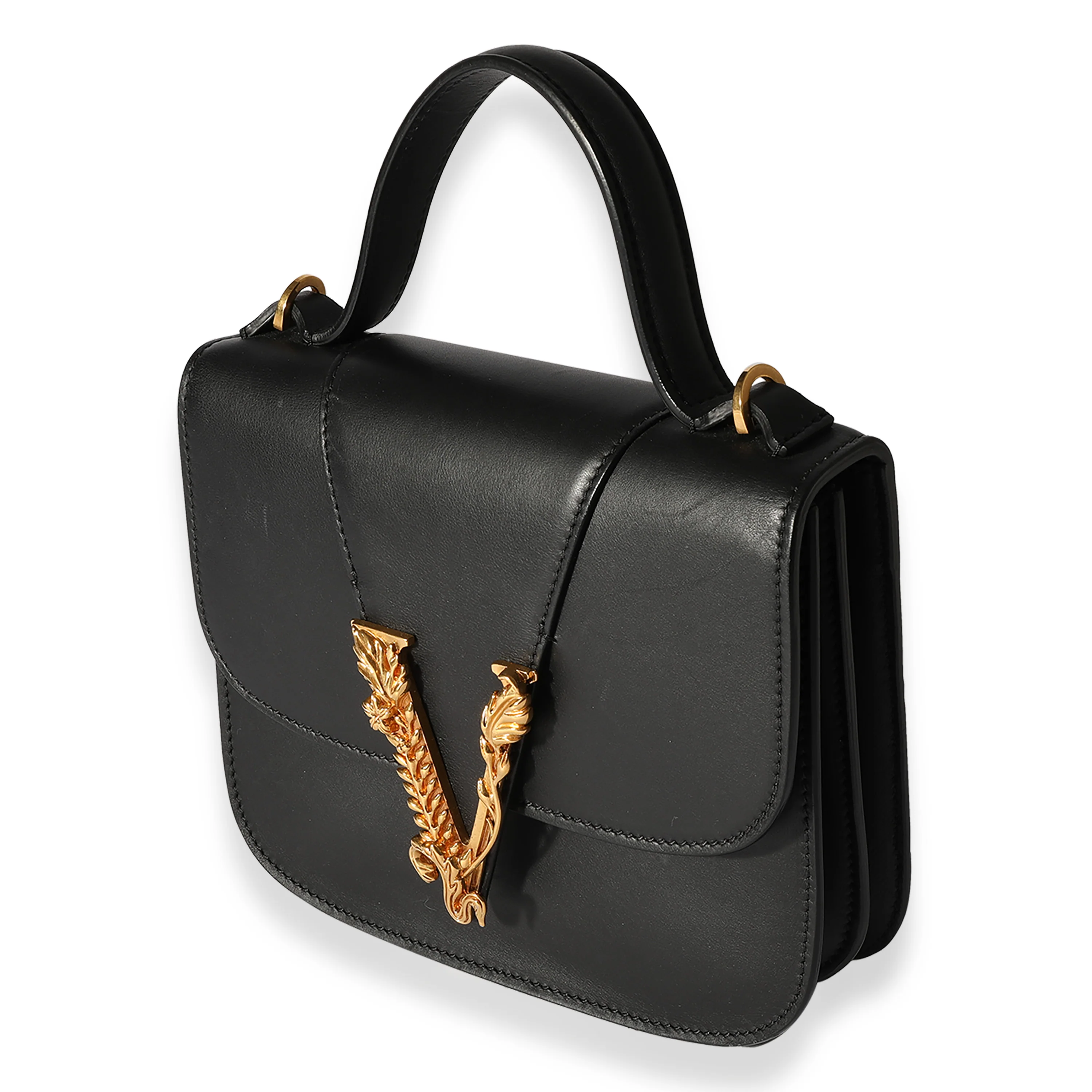 Black Smooth Leather Virtus Barocco V Small Top Handle - Image 2