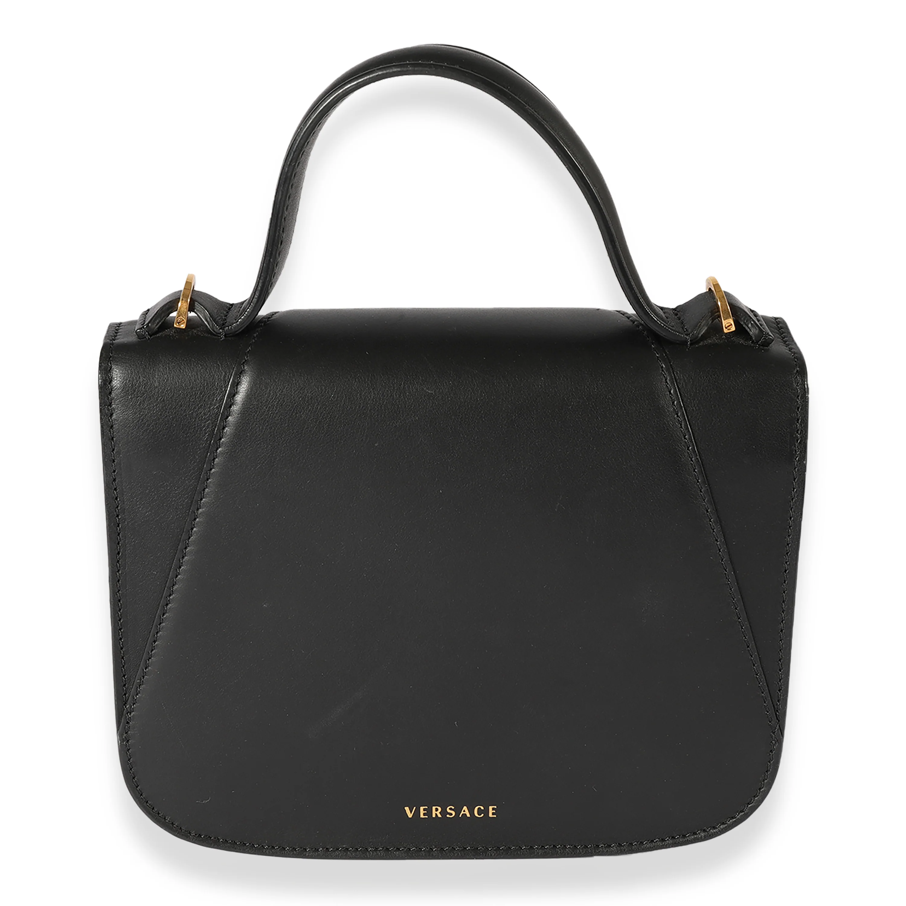 Black Smooth Leather Virtus Barocco V Small Top Handle - Image 3