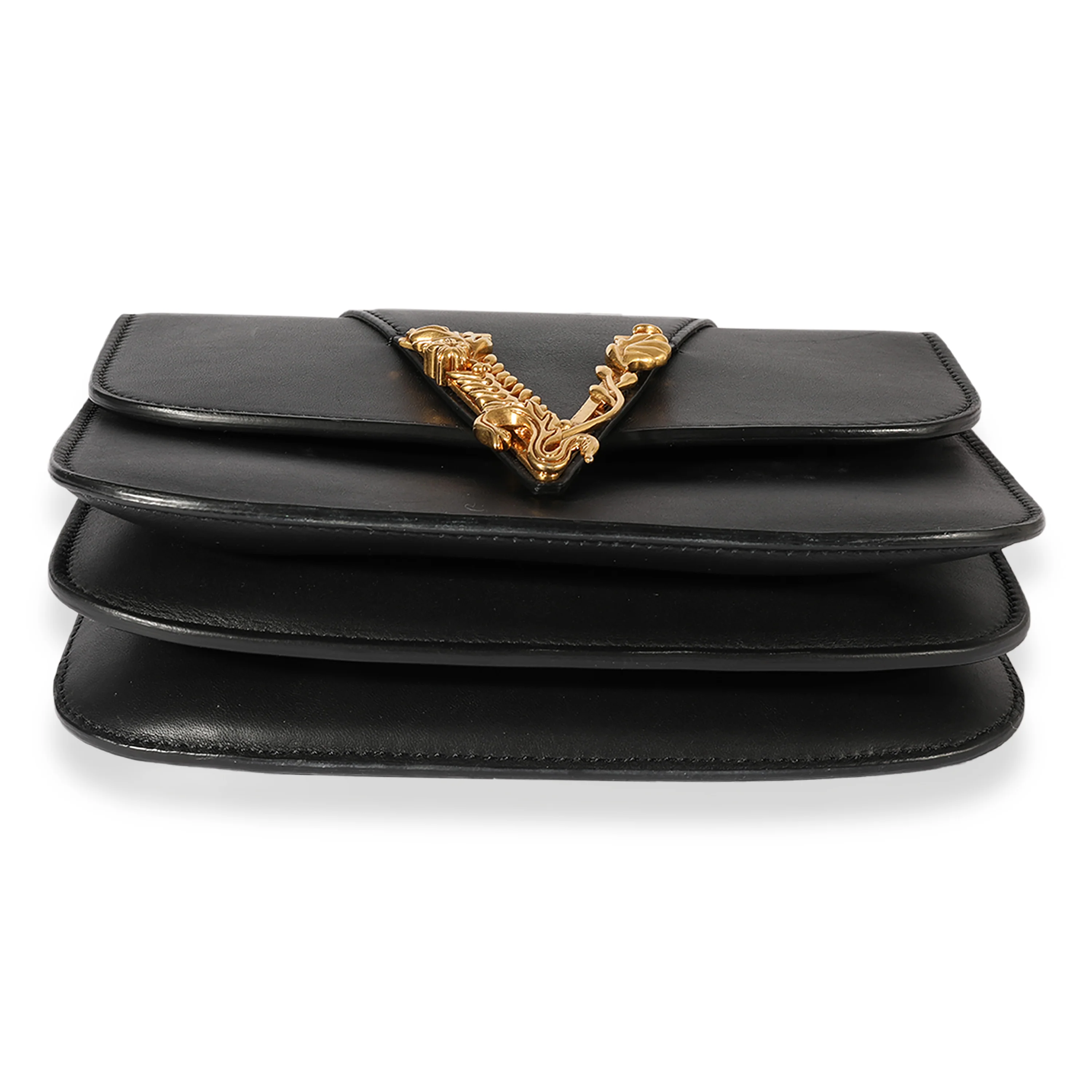 Black Smooth Leather Virtus Barocco V Small Top Handle - Image 5