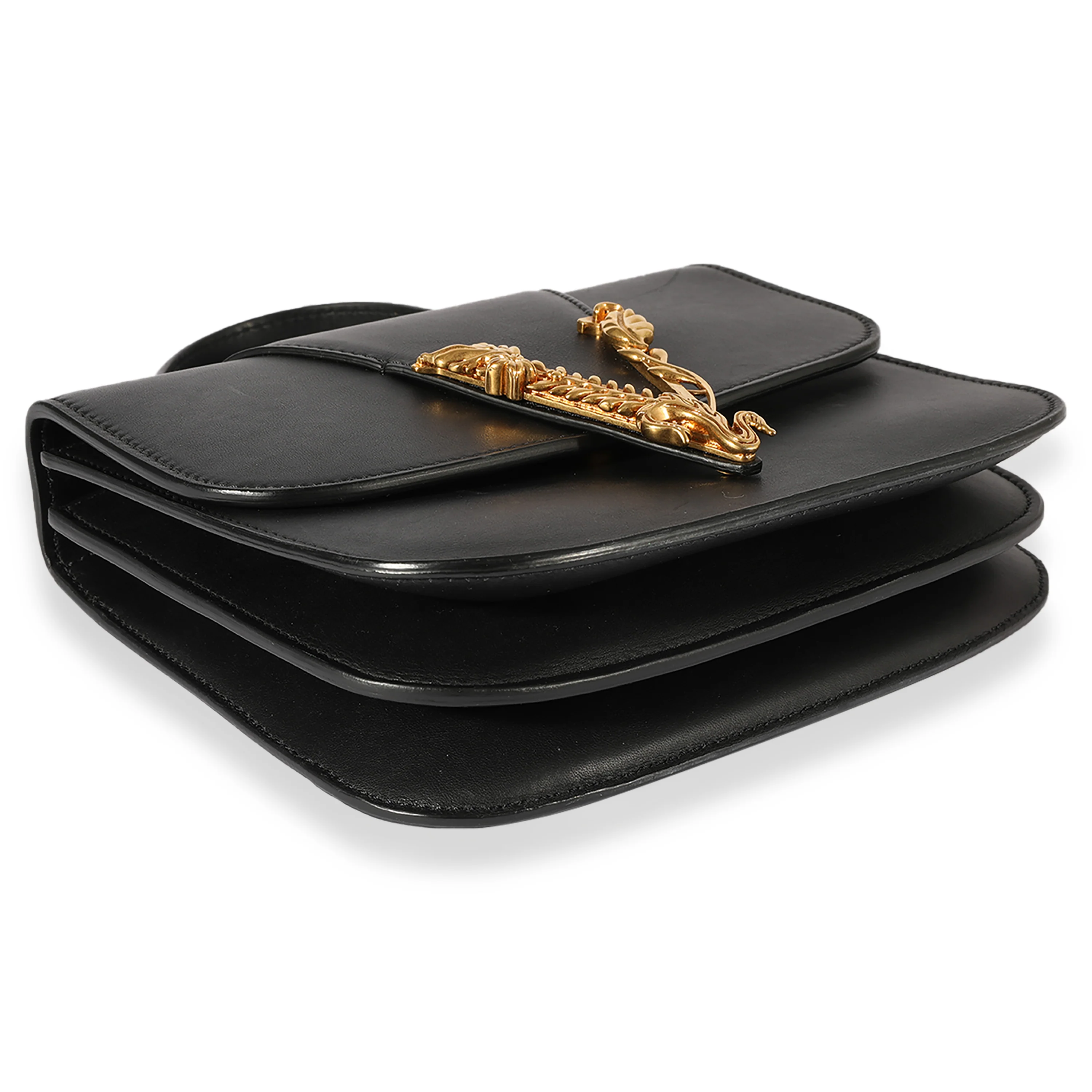 Black Smooth Leather Virtus Barocco V Small Top Handle - Image 6
