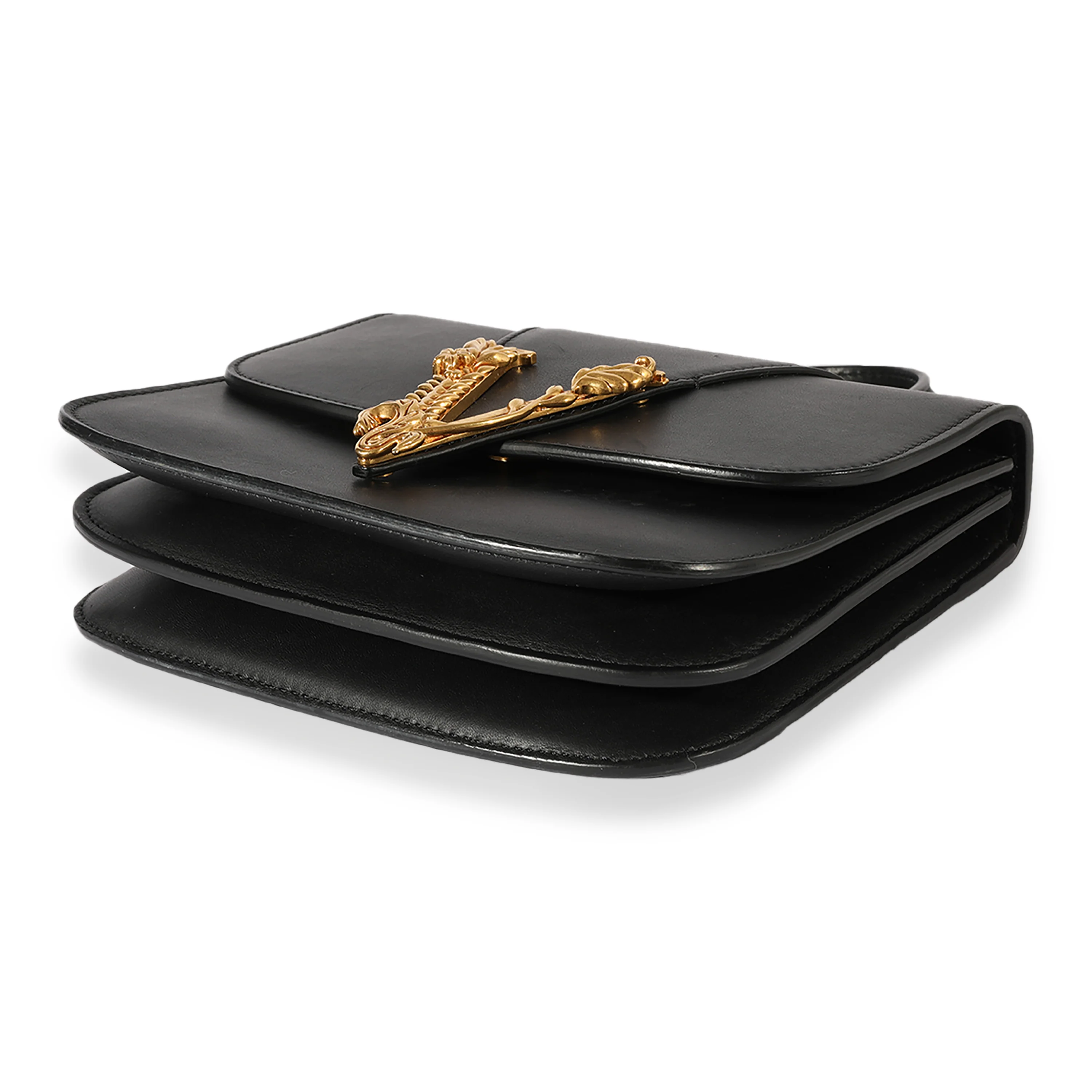 Black Smooth Leather Virtus Barocco V Small Top Handle - Image 7