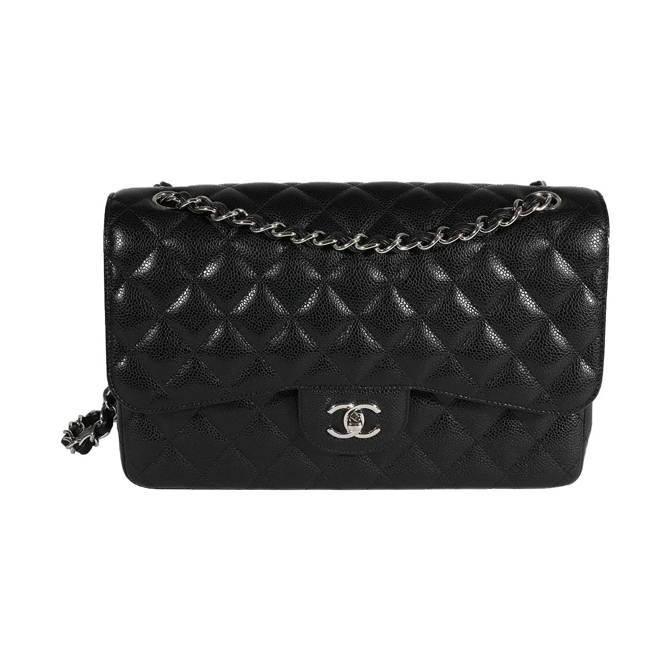 Chanel Black Quilted Caviar Jumbo Classic Double Flap Bag