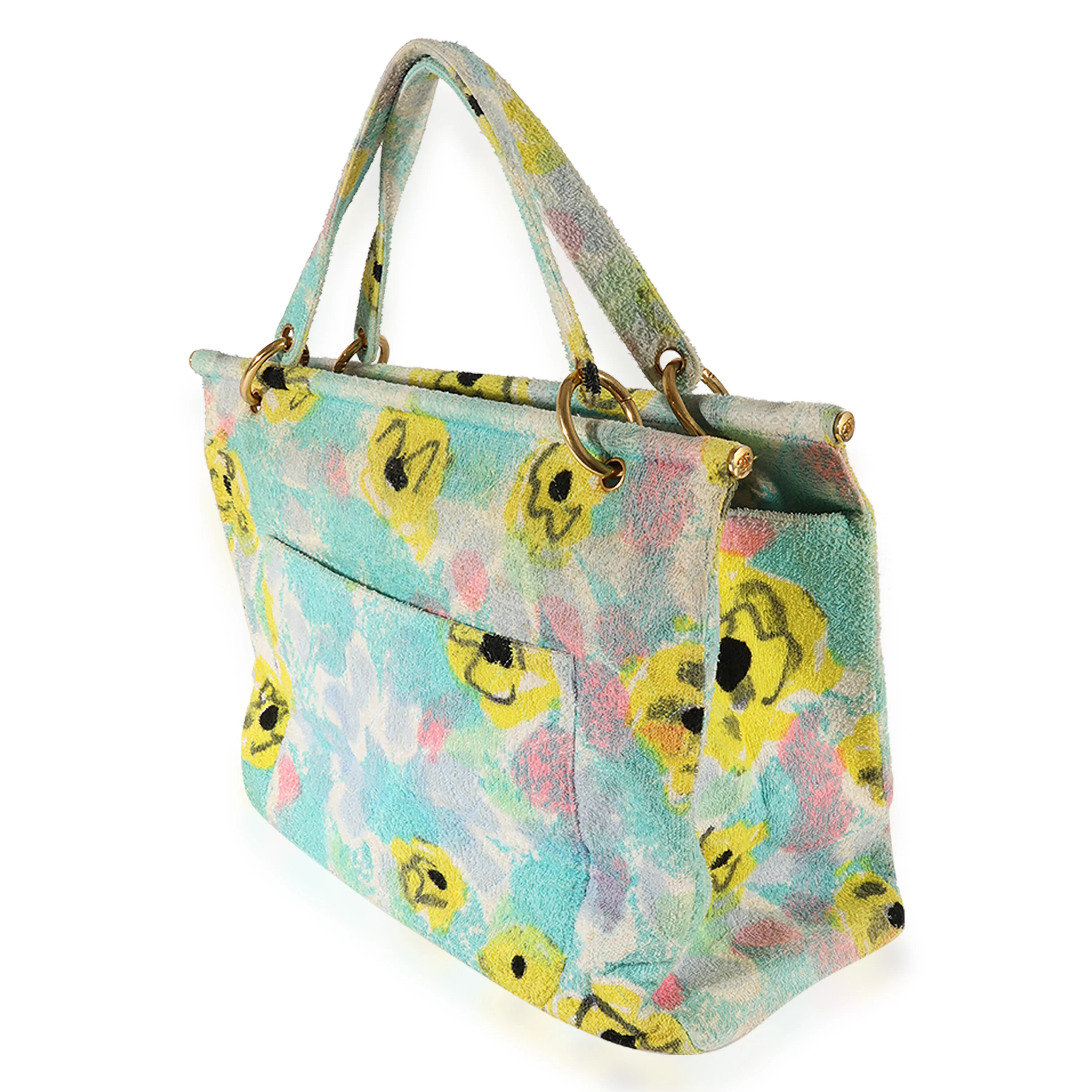 Chanel Multicolor Floral Print Terrycloth Frame Tote - Image 2