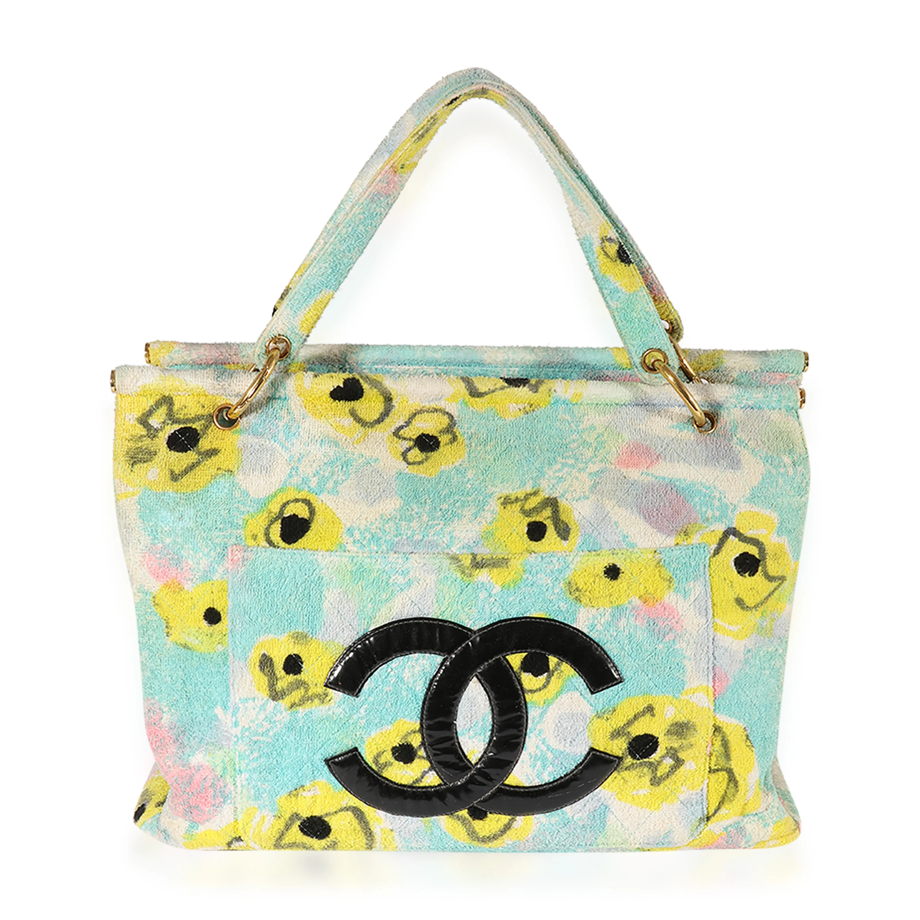 Chanel Multicolor Floral Print Terrycloth Frame Tote - Image 3