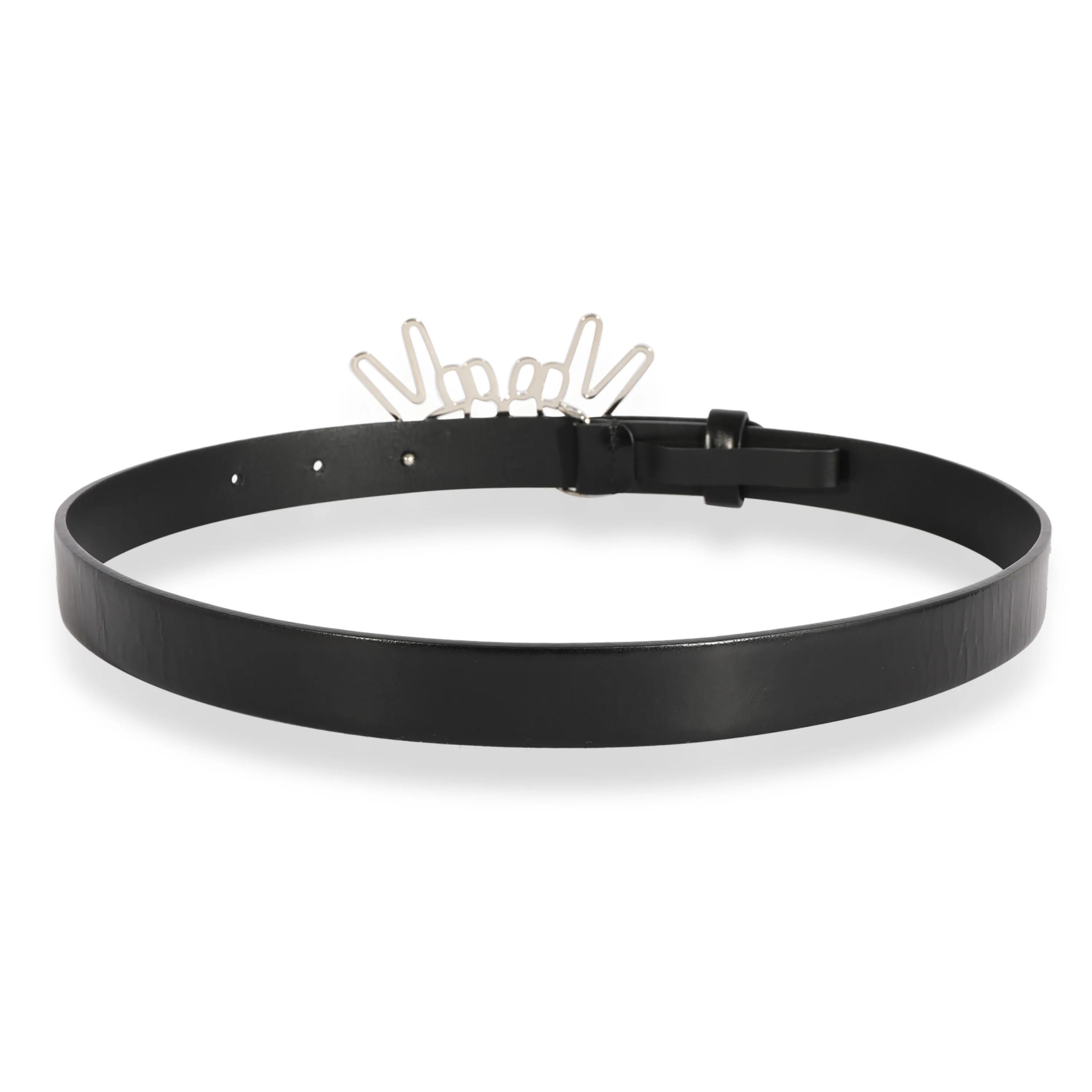 Black Calfskin Crystal Peace Sign Emoji Belt 65/26 - Image 3