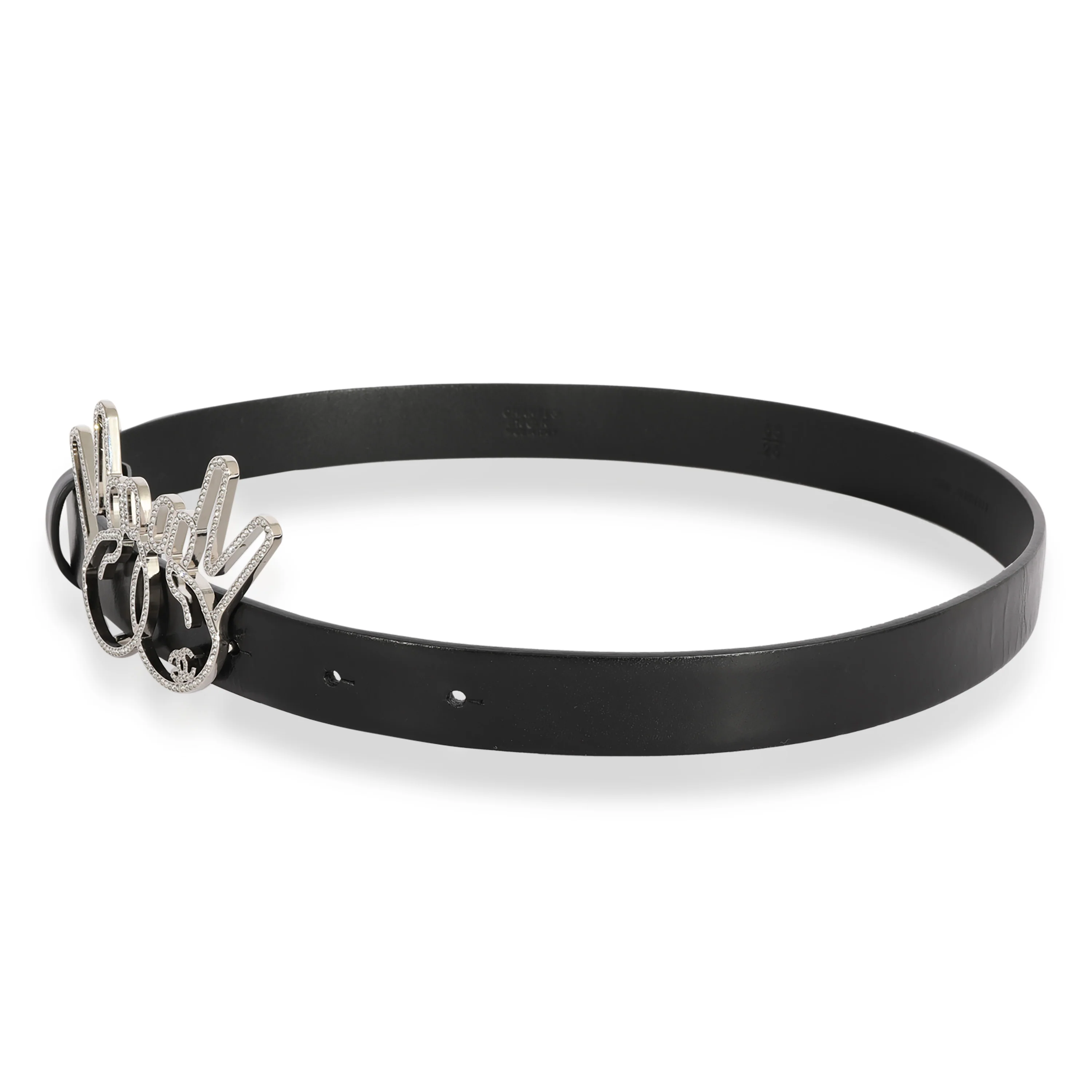 Black Calfskin Crystal Peace Sign Emoji Belt 65/26 - Image 4