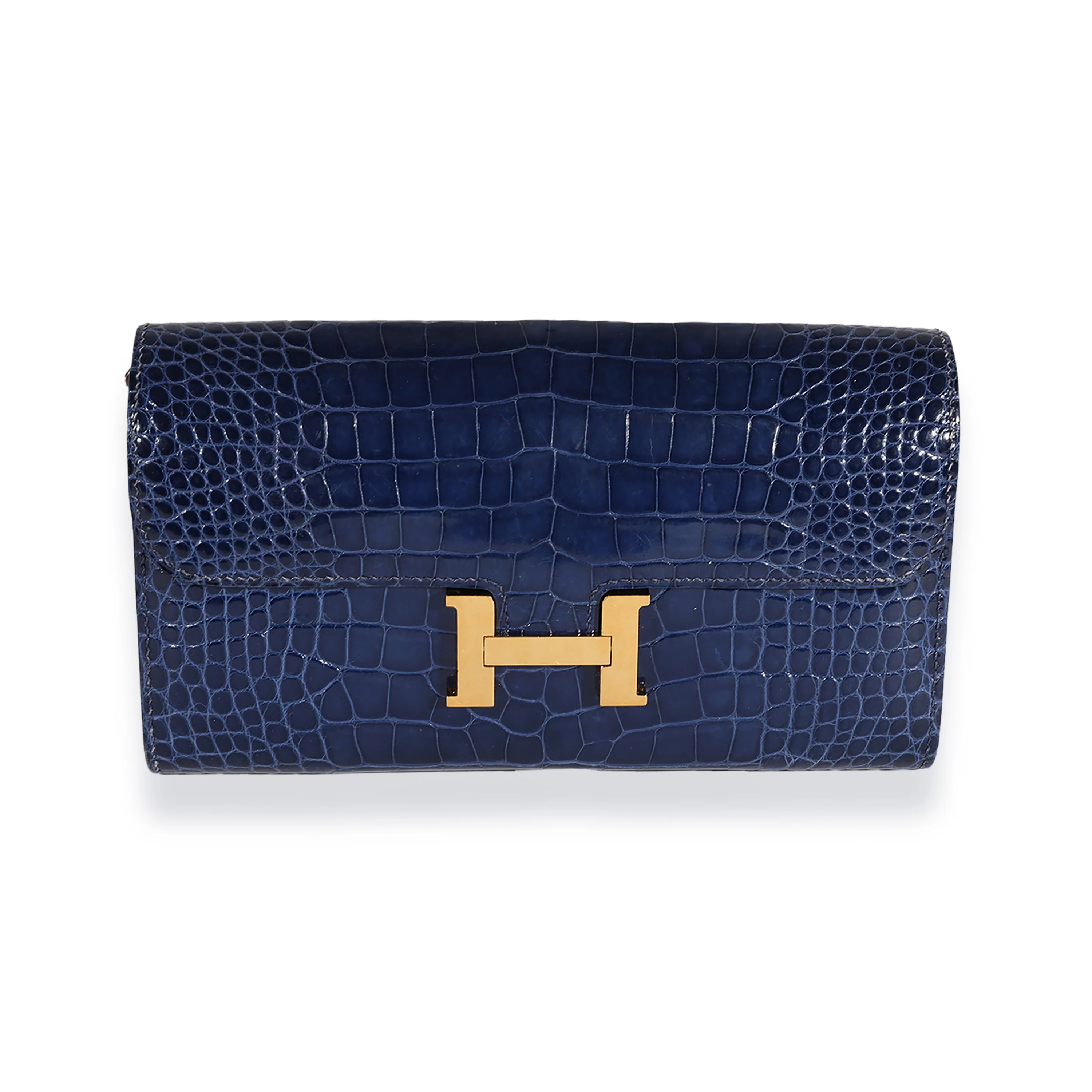 Hermès Bleu Saphir & Bleu Paon Shiny Alligator Constance Wallet GHW