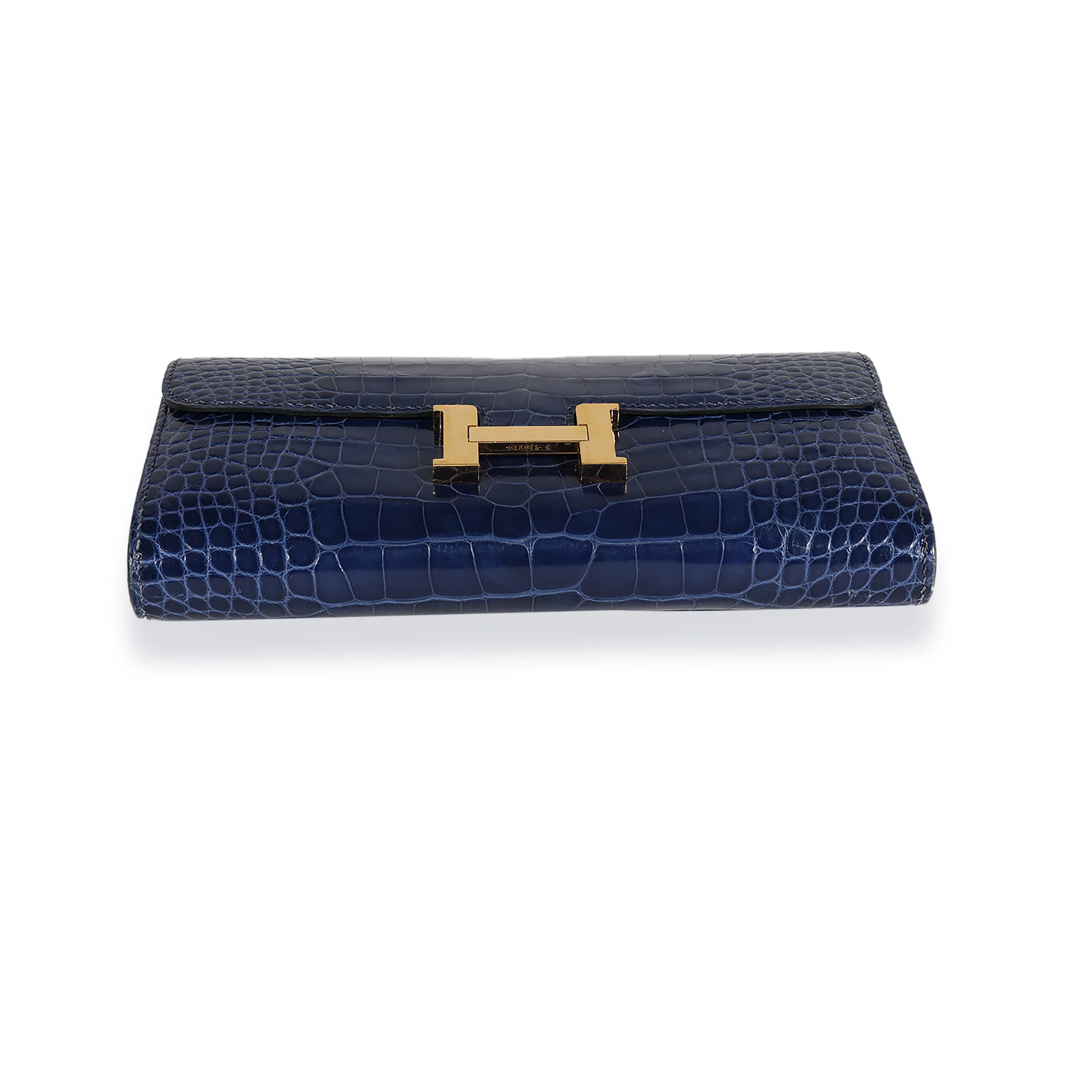Hermès Bleu Saphir & Bleu Paon Shiny Alligator Constance Wallet GHW - Image 5