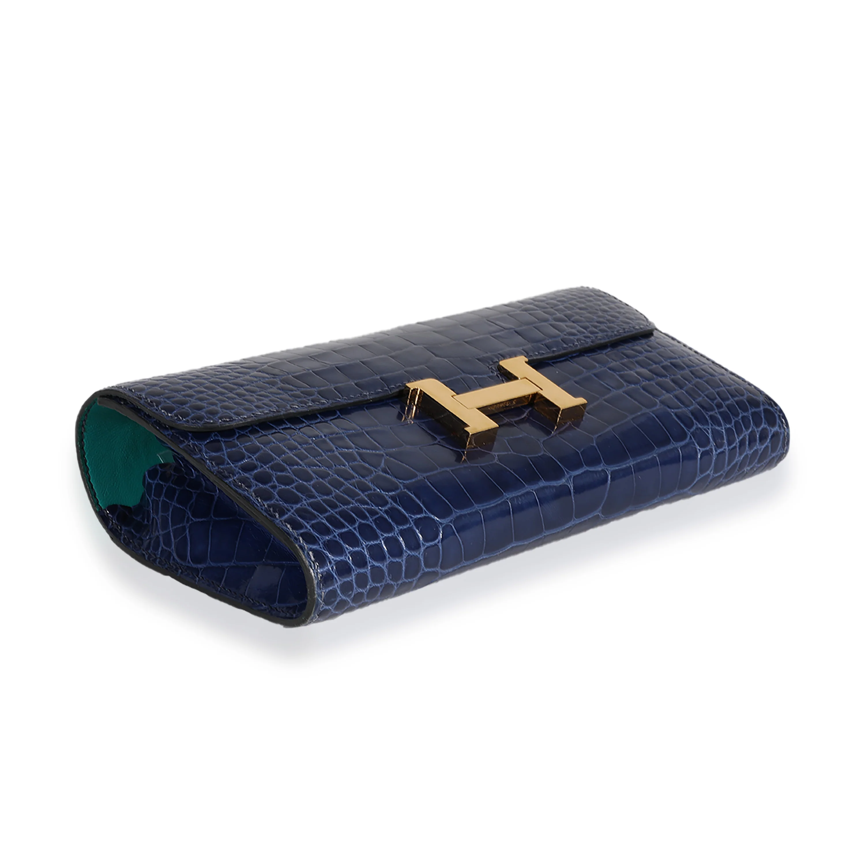 Hermès Bleu Saphir & Bleu Paon Shiny Alligator Constance Wallet GHW - Image 6