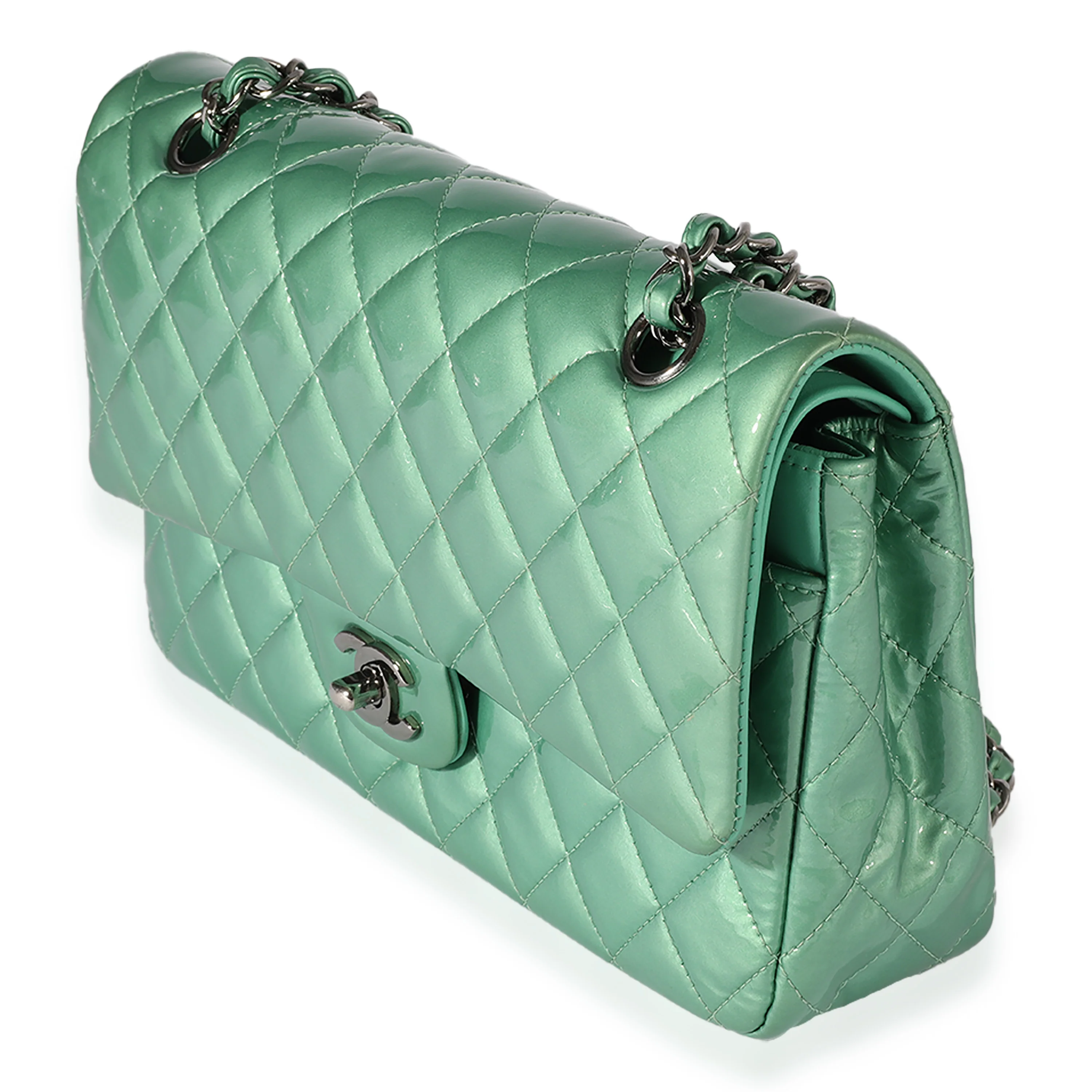 Chanel Seafoam Quilted Patent Leather Medium Classic Double Flap Bag - Image 2