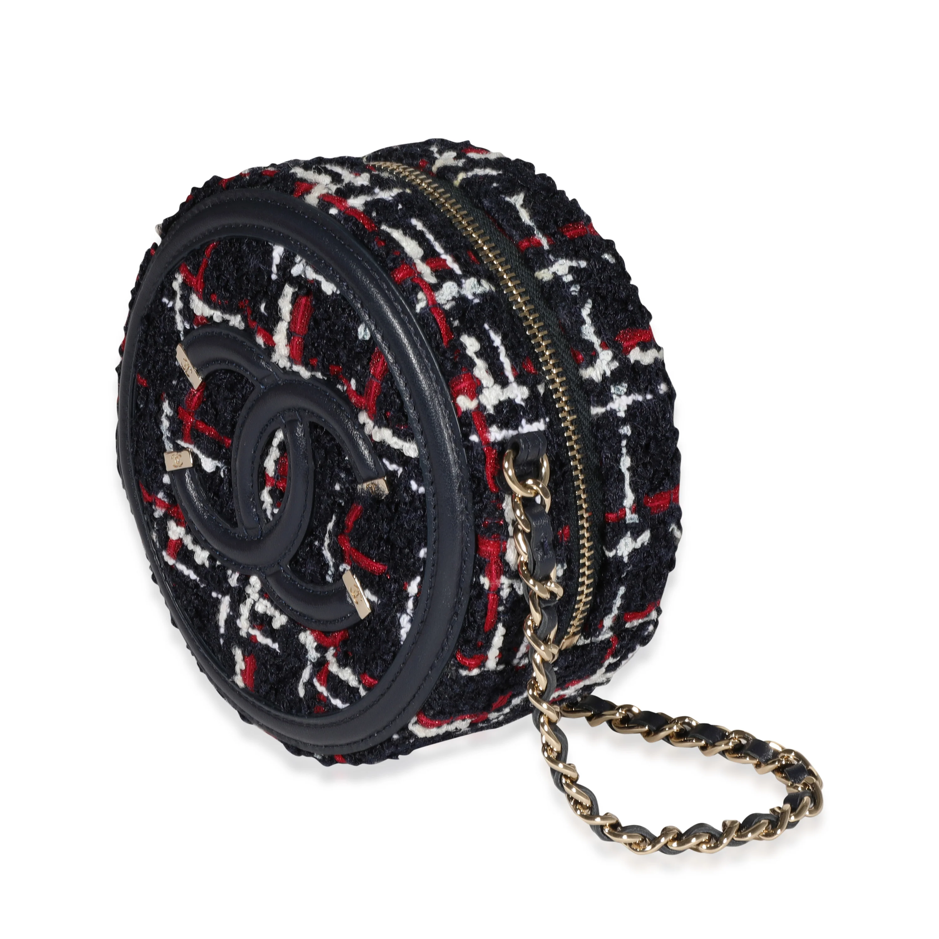 Chanel Navy Tweed & Calfskin Round Filigree Mini Crossbody - Image 2
