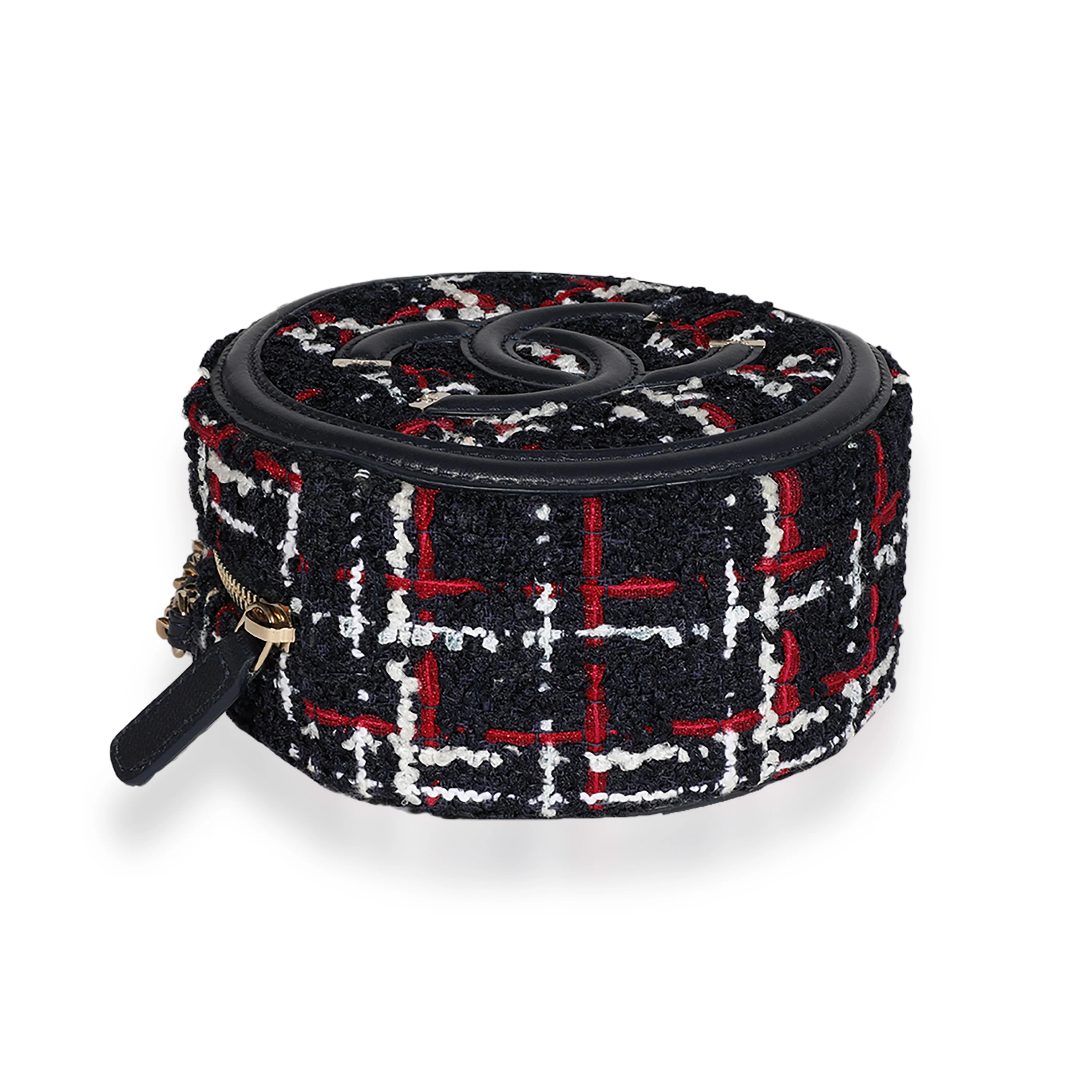 Chanel Navy Tweed & Calfskin Round Filigree Mini Crossbody - Image 3