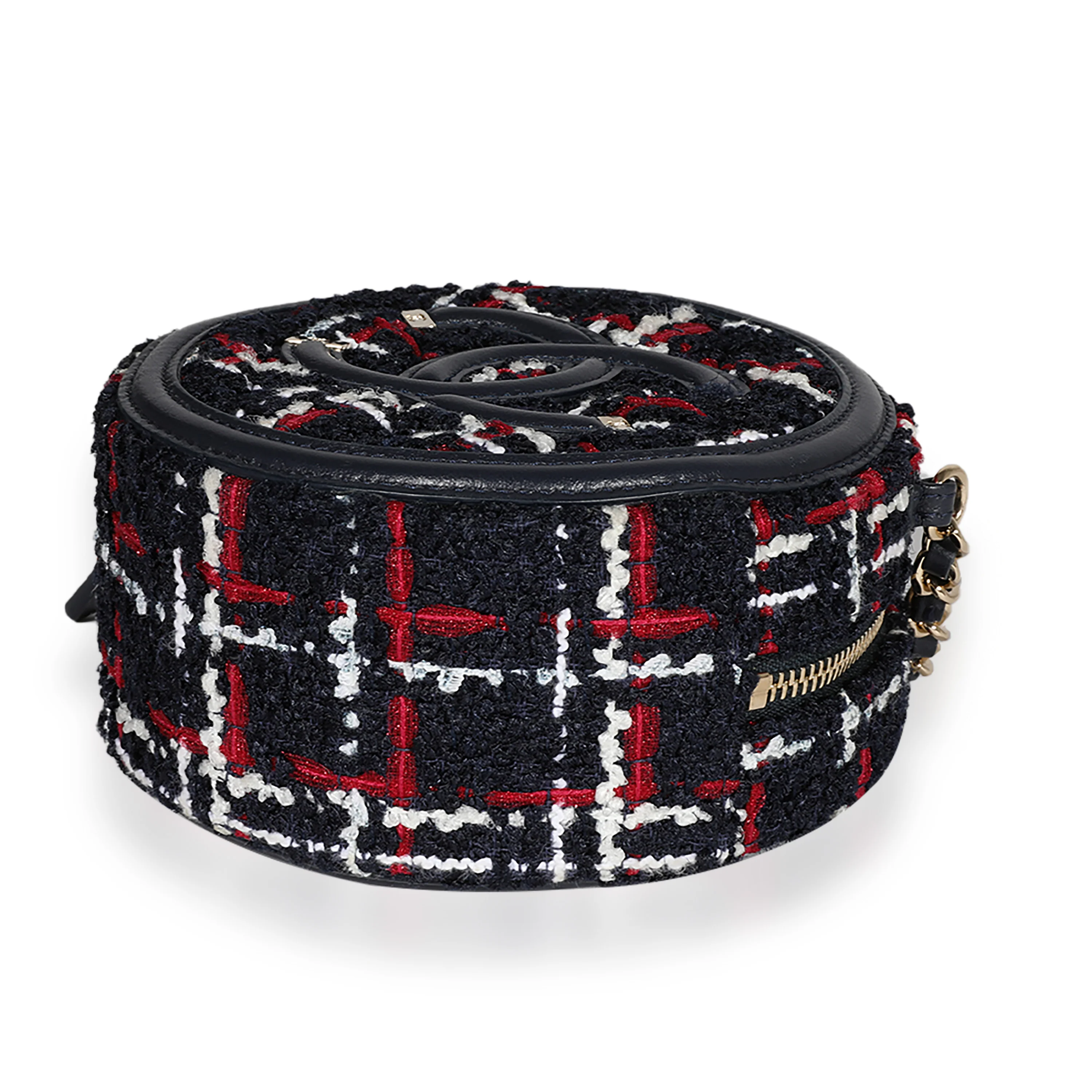 Chanel Navy Tweed & Calfskin Round Filigree Mini Crossbody - Image 5