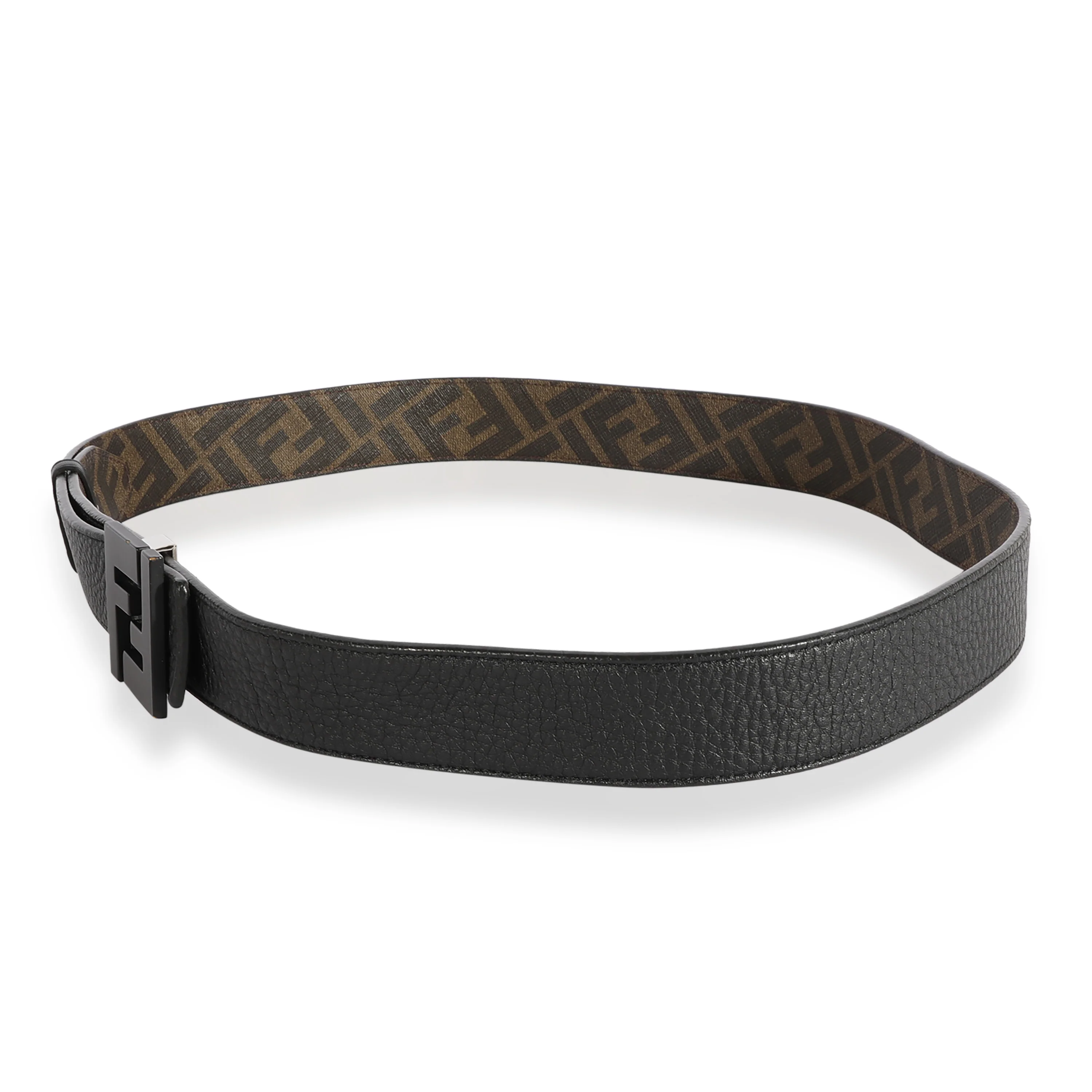 Fendi Black Leather & Zucca Canvas FF Motif Reversible Belt - Image 2