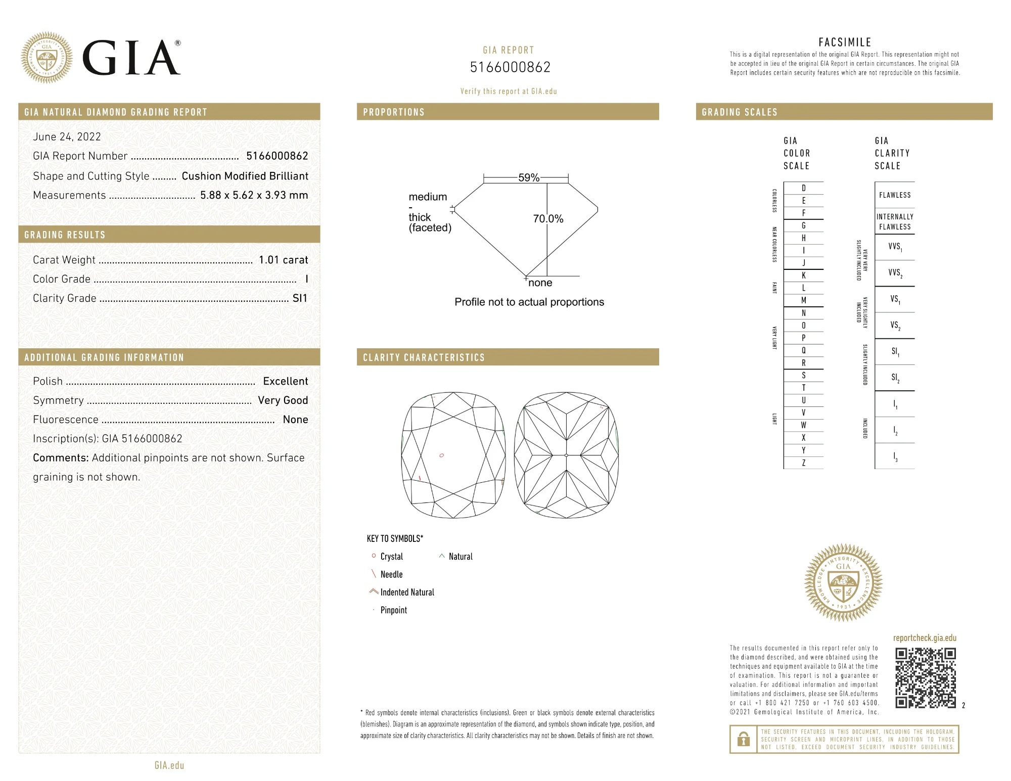 GIA Certified 1.01 Ct Cushion cut I SI1 Loose Diamond - Image 2