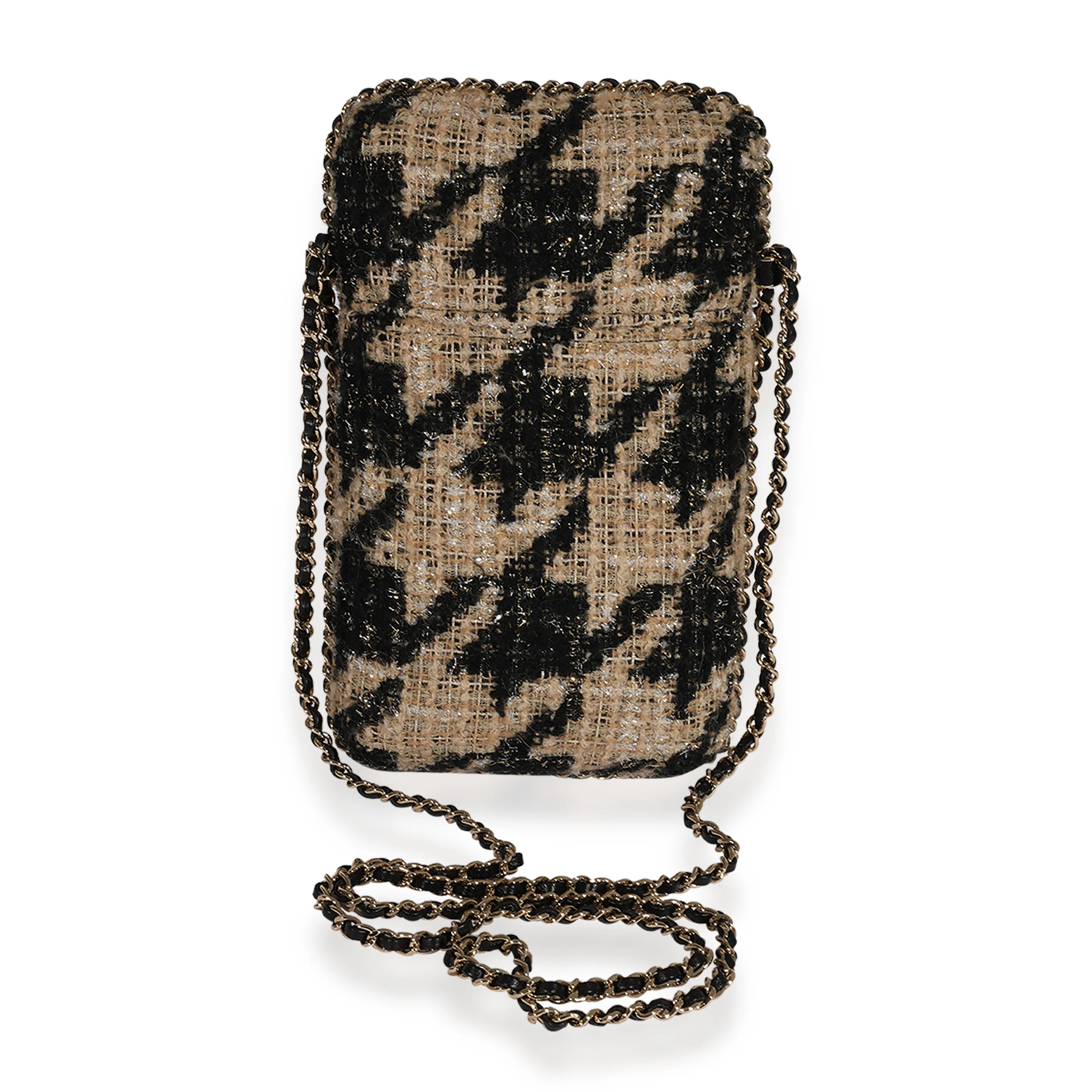 Chanel Metallic Houndstooth Print Tweed Phone Holder Crossbody - Image 3