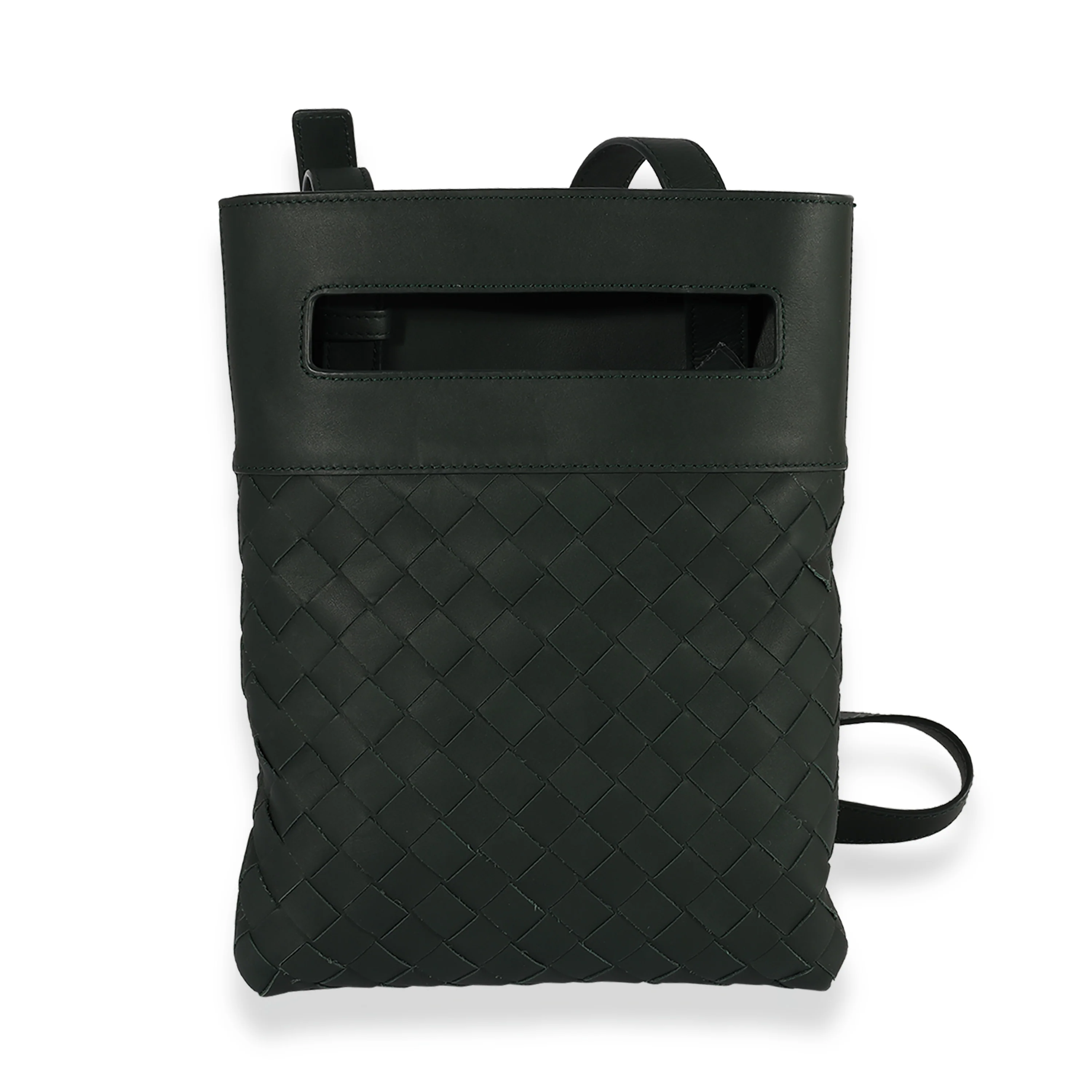 Bottega Veneta Dark Green Intrecciato Leather Flat Crossbody